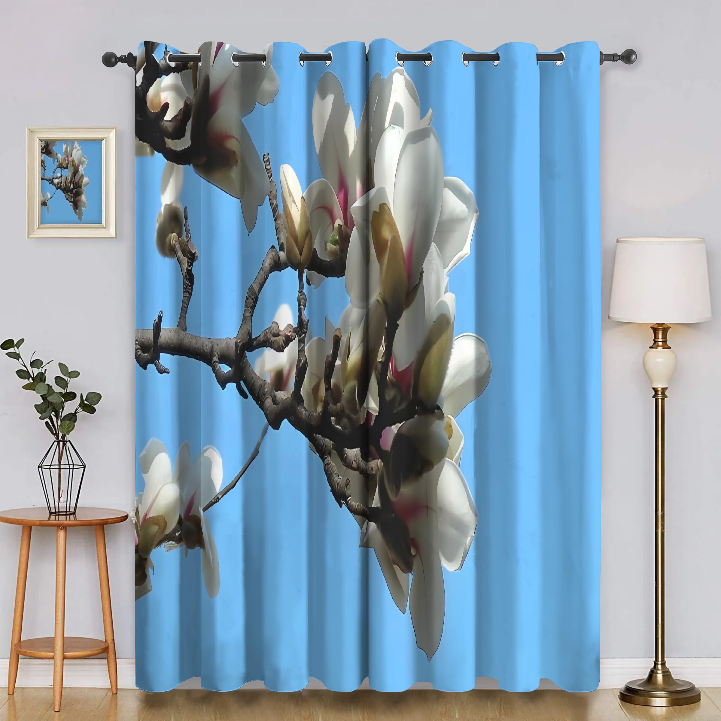 Genérico Dekoracyjne Zasłony Magnolia Biała-Nieprzezroczyste Termiczne 2 sztuki 140x145cm, izolowane zimno/ciepło do salonu i sypialni z pierścieniami AJ237