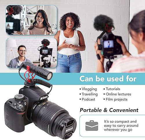 Miniatura 5 de Foto&Tech Micrófono de video universal Shotgun con soporte de choque para parabrisas Deadcat y bolsa de transporte compatible con teléfonos