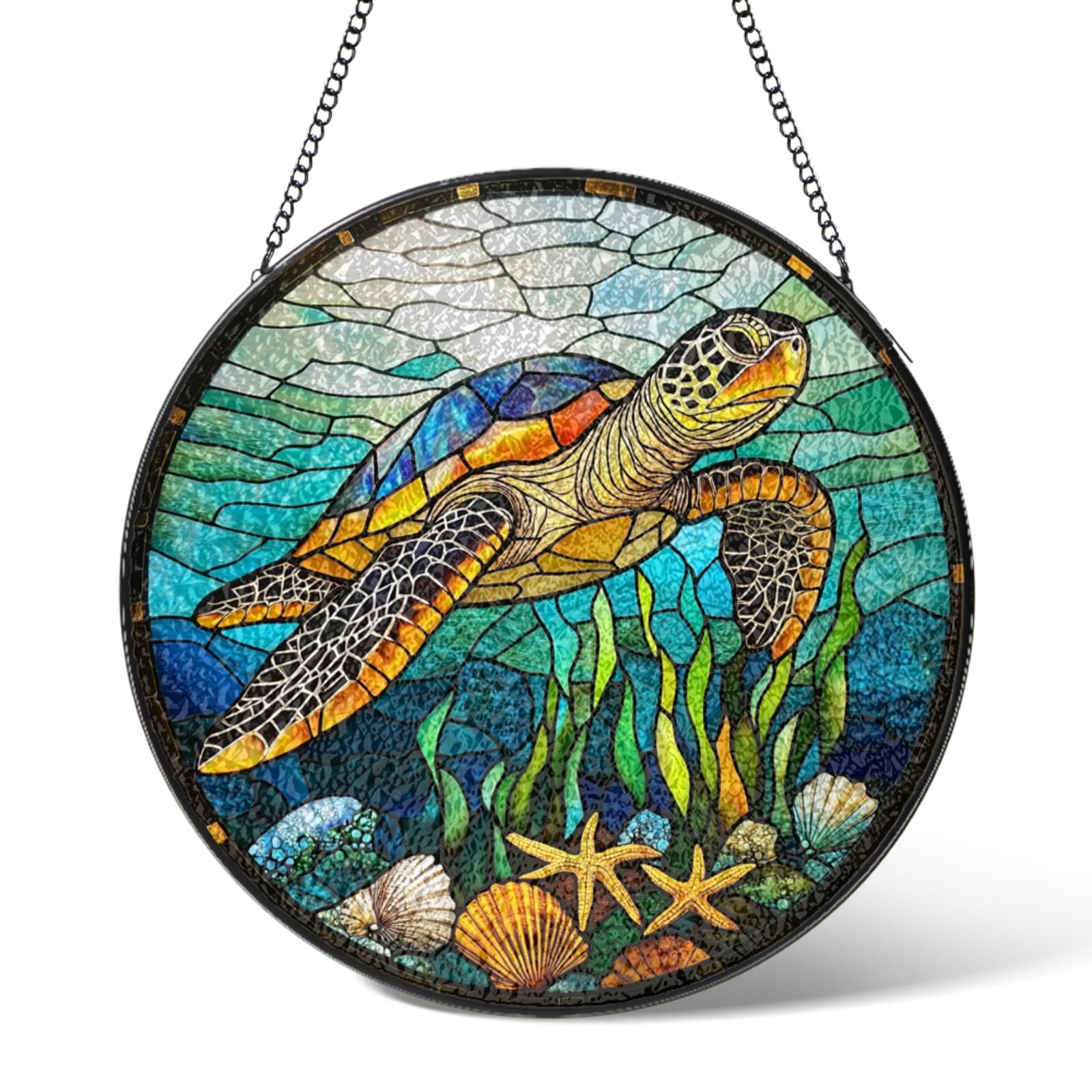 Sea Turtle Stained Glass Window Hanging,Ocean Theme Suncatcher Beach Garden Decor Birthday Gifts,Sun Catcher Home Decoration for Bedroom Kitchen Windows,Christmas for Grandma 3.9 IN