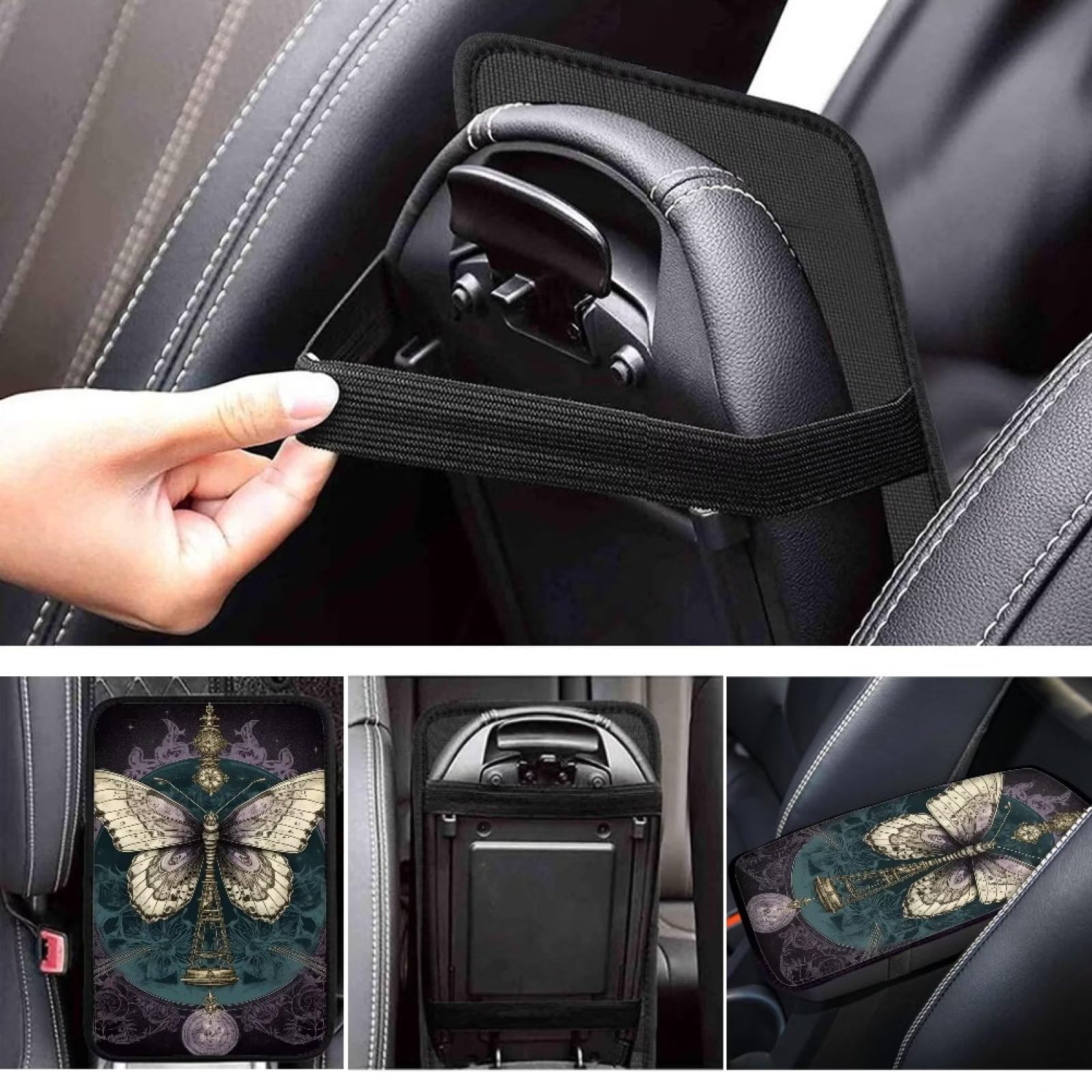 Universal Car Armrest Cover – Retro Butterfly Design, Soft Console Pad Protector (12.6" X 7.5")