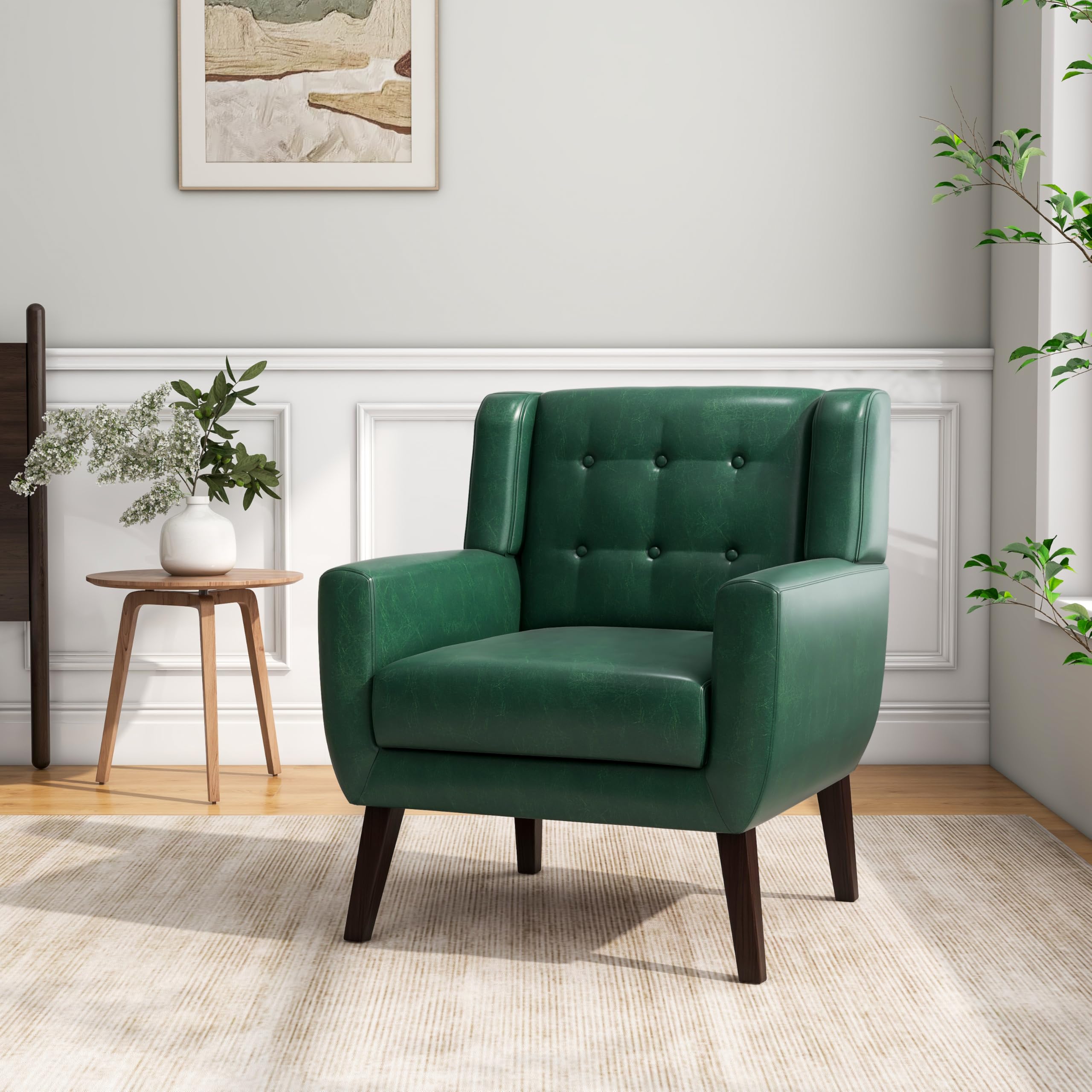 Accent Chair Set of 1, Comfy Reading Armchair, Green