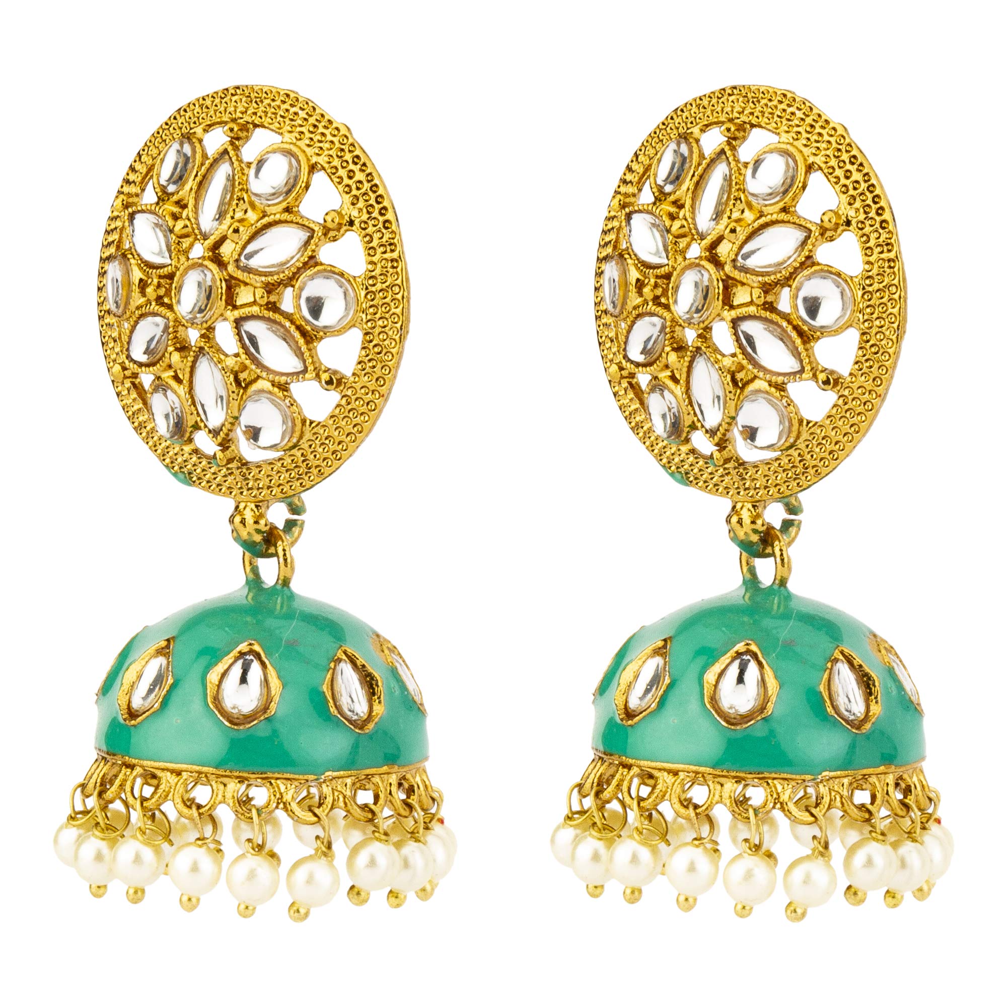 Kundan & Pearl Plated Jhumki Earrings