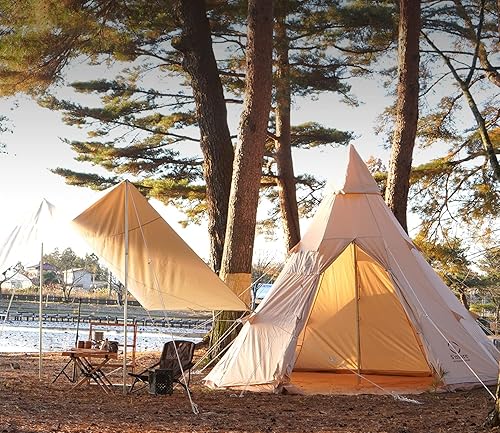 Miniatura 8 de S'more Tienda de campaña de lona glamping, tienda de campaña familiar para 4 estaciones para 34 personas, impermeable, resistente al viento y a la