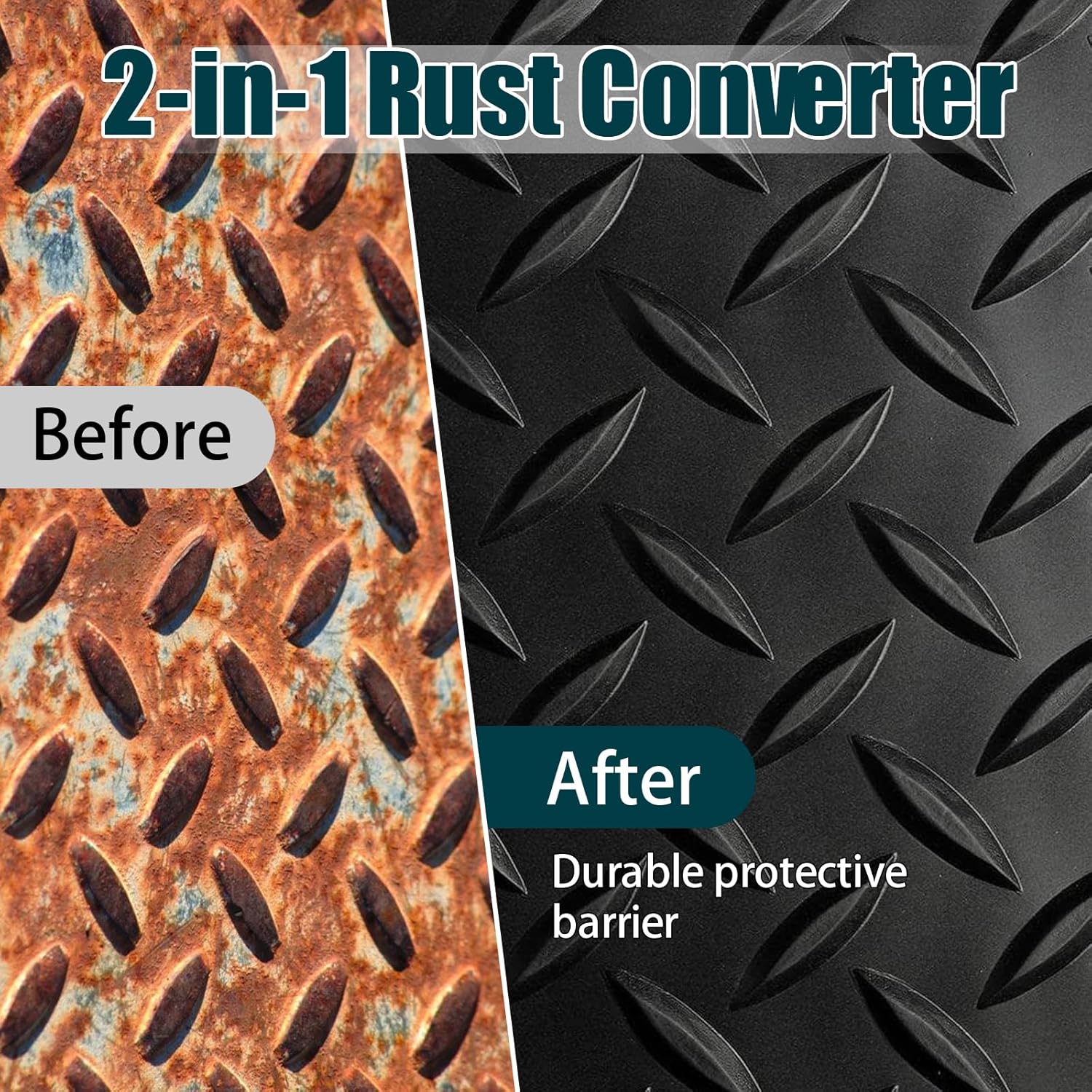 2-in-1 Rust Converter & Metal Primer, Black Paint for Metal, Rust Conversion Paint, Water-Based Rust Reformer, Heat & UV Resistant Anti Rust Coating for Automotive, Marine, Industrial Use (70.5 oz)