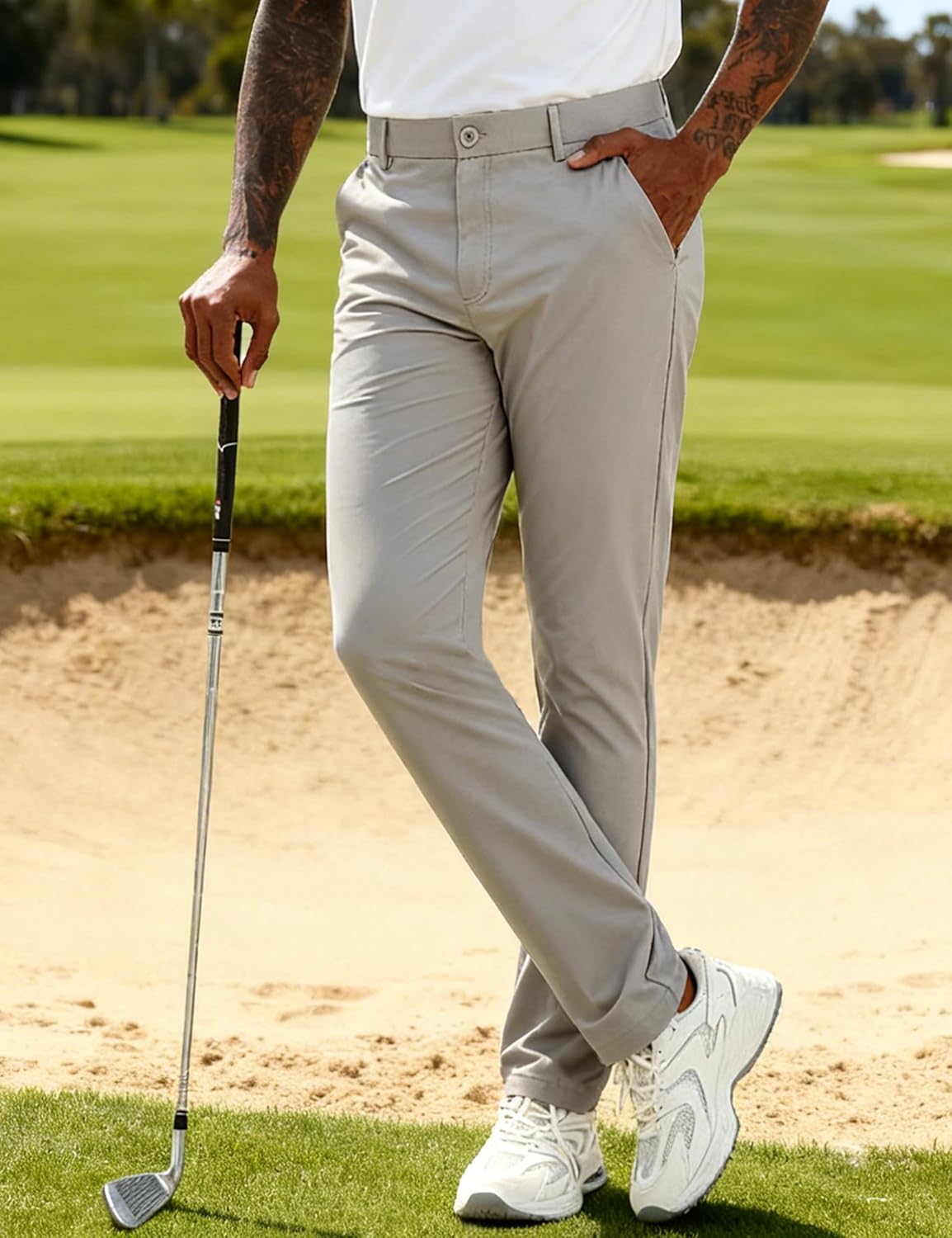 Lzzidou Men's Golf Pants Classic Fit - Quick Dry Performance Trousers Water Resistant Lightweight Work & Travel Slacks - Image 3