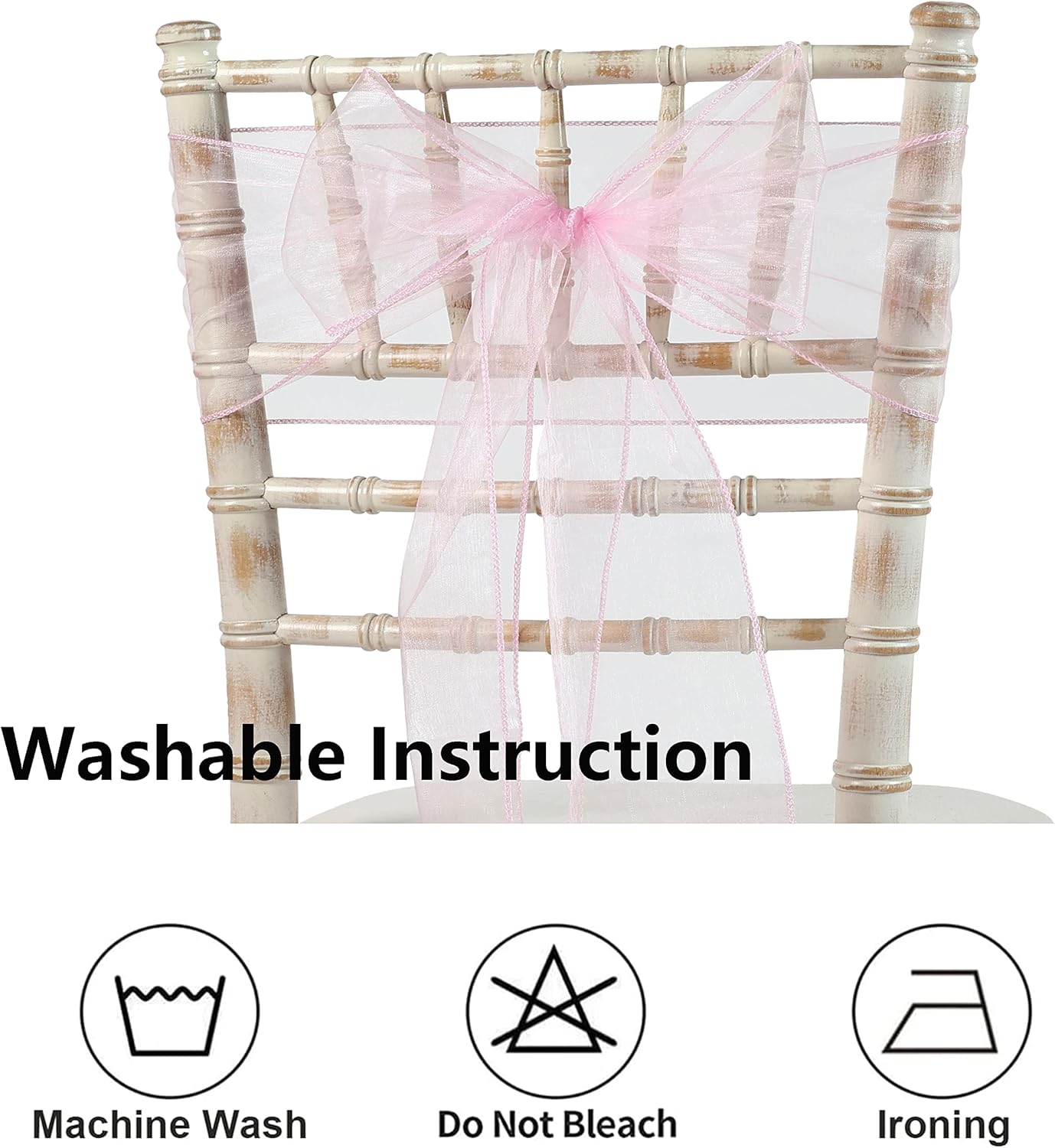 Organza Pink Chair Sashes Bows 50 Pack Universal Chiffon Chair Ties Ribbons Knots for Wedding Party Reception Banquet Decoration, Pink Bows for Chairs