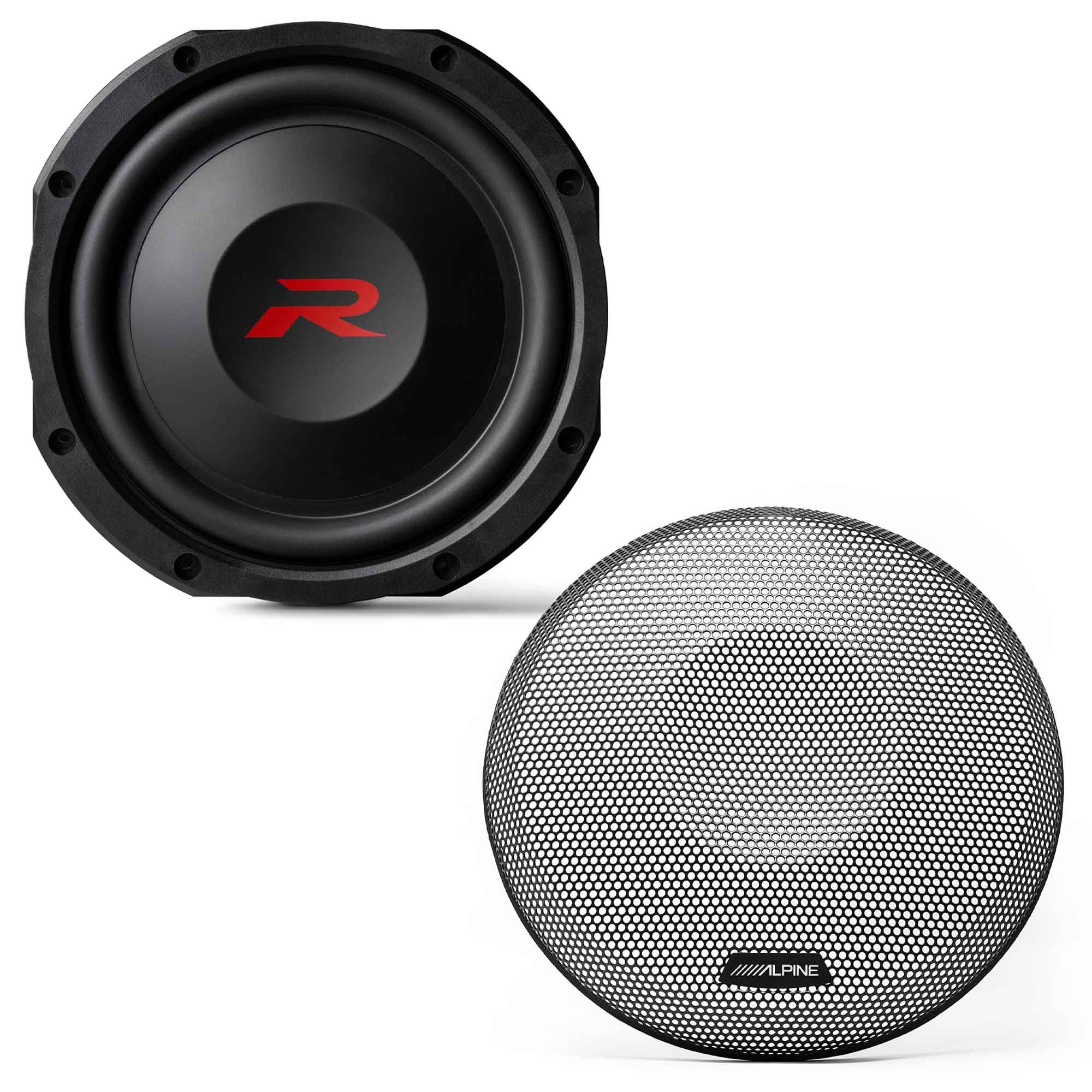 AlpineRS-W12D4 R Series 12 Dual 4-Ohm Shallow Subwoofer 600 Watts KTE-RS12G 12-Inche Grille for R Series Shallow Subwoofers Bundle