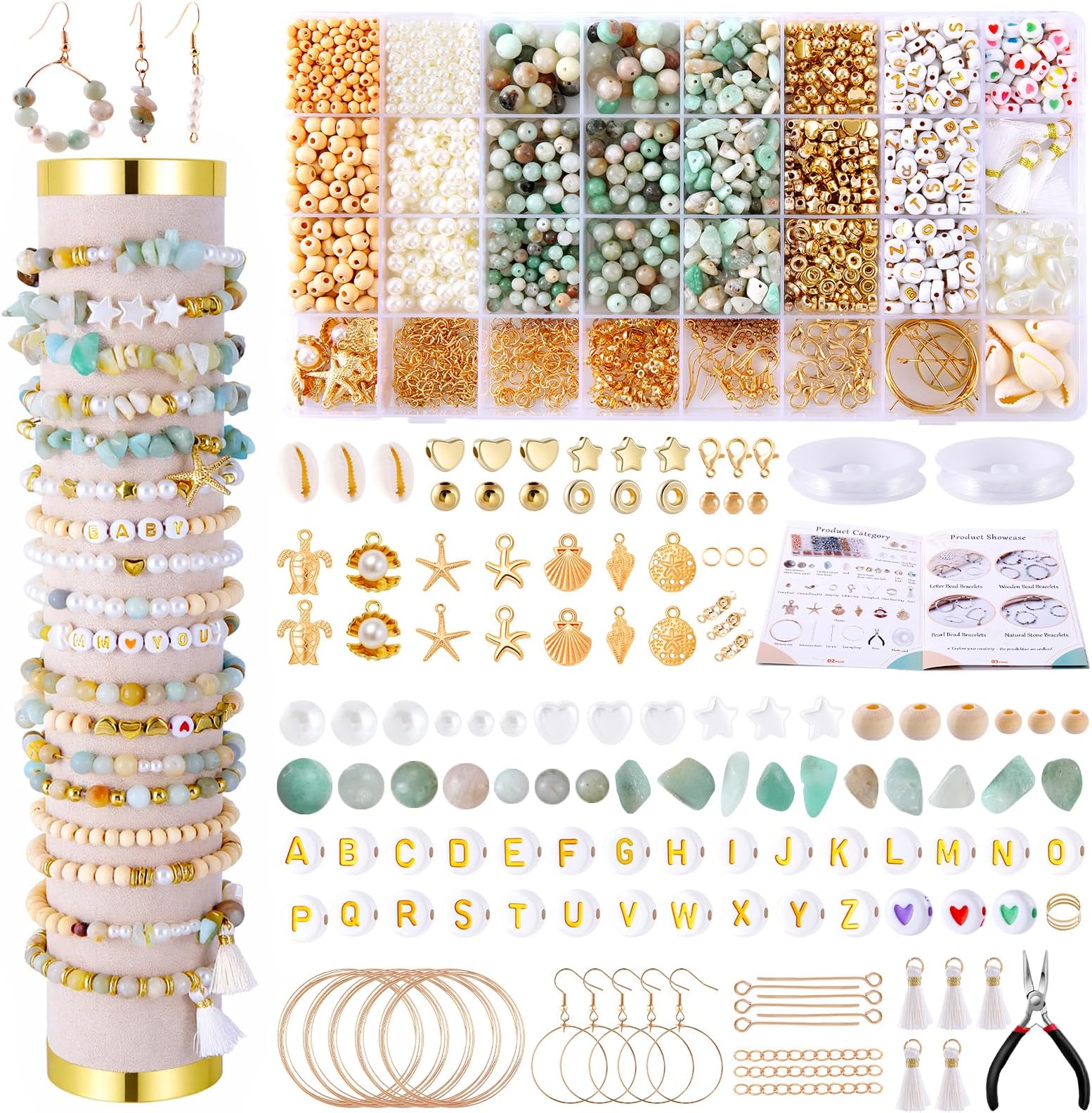 - Wurosi Jewelry Making Supplies Kit - 1927pcs Adult Charm Bracelet Making Kit, Natural Stone Beads for Irregular Natural Stones, DIY Bracelet/Necklace/Earrings/Rings