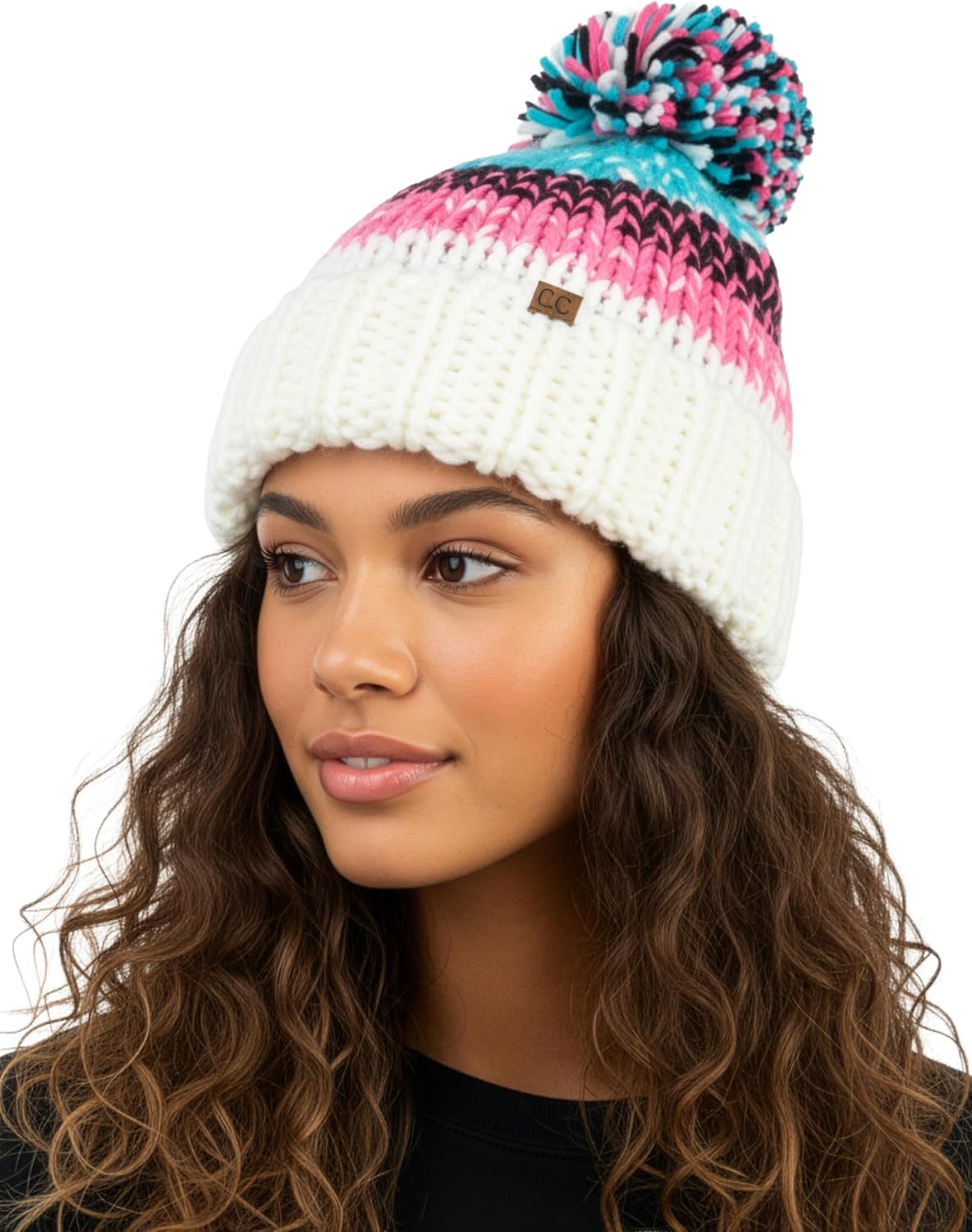 Funky Junque Cozy Winter Beanie for Women - Soft Warm Chunky Knit Pom Pom Ski Hat