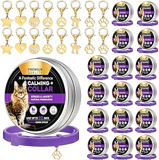 Silkfly 16 Pcs Calming Collar for Cats with 16 Gold Lobster Clasp and 16 Pendants, Adjustable Cat Pheromone Collar Purple Calming Collar for Cats Anxiety and Stress Relief Cat Stop Meowing, 15 Inch