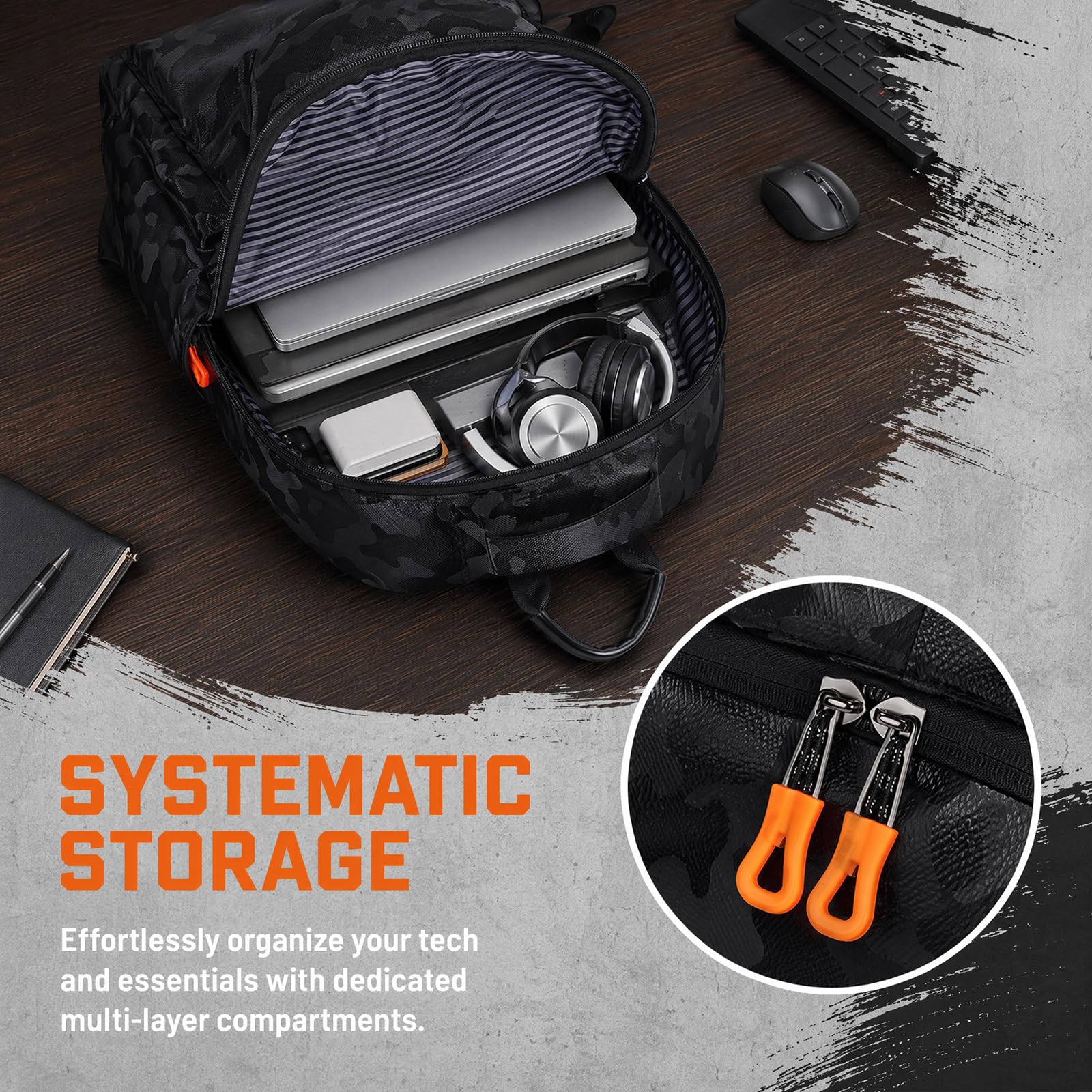 16 pulgadas impermeable Hardshell portátil mochila, mochila de viajes de negocios, bolsillo de oficina ergonómico con manija superior,Black