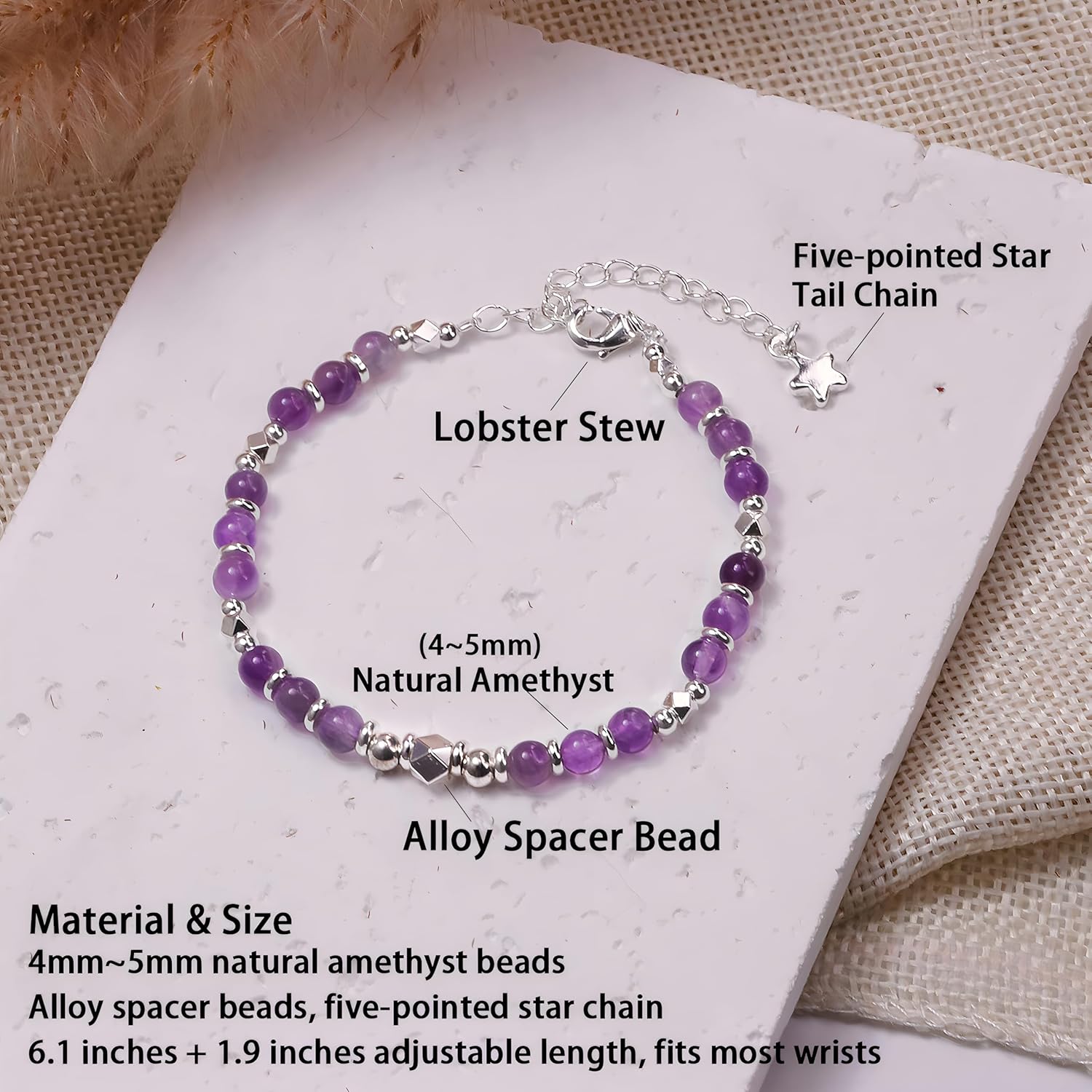 Nbsameng Natural Stone Bracelets for Women Adjustable Silver Boho Bracelet Handmade Crystal Beaded Jewelry Gift - Image 5