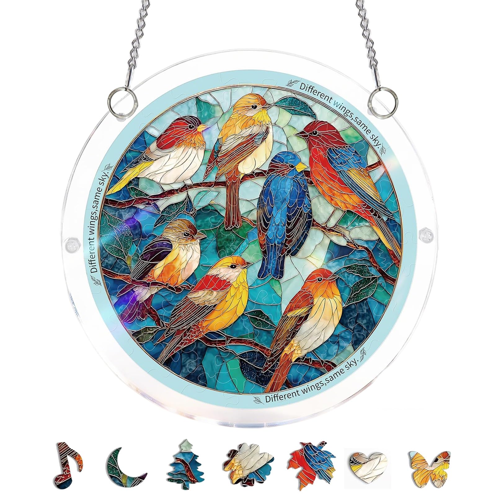 Acrylic Jigsaw Puzzle Suncatcher, 22cm Acrylic Puzzles Suncatcher Window Hanging, Jigsaw Puzzle for Doors Garden, Mother's Day Christmas Birthday Gifts for Women Men (B)