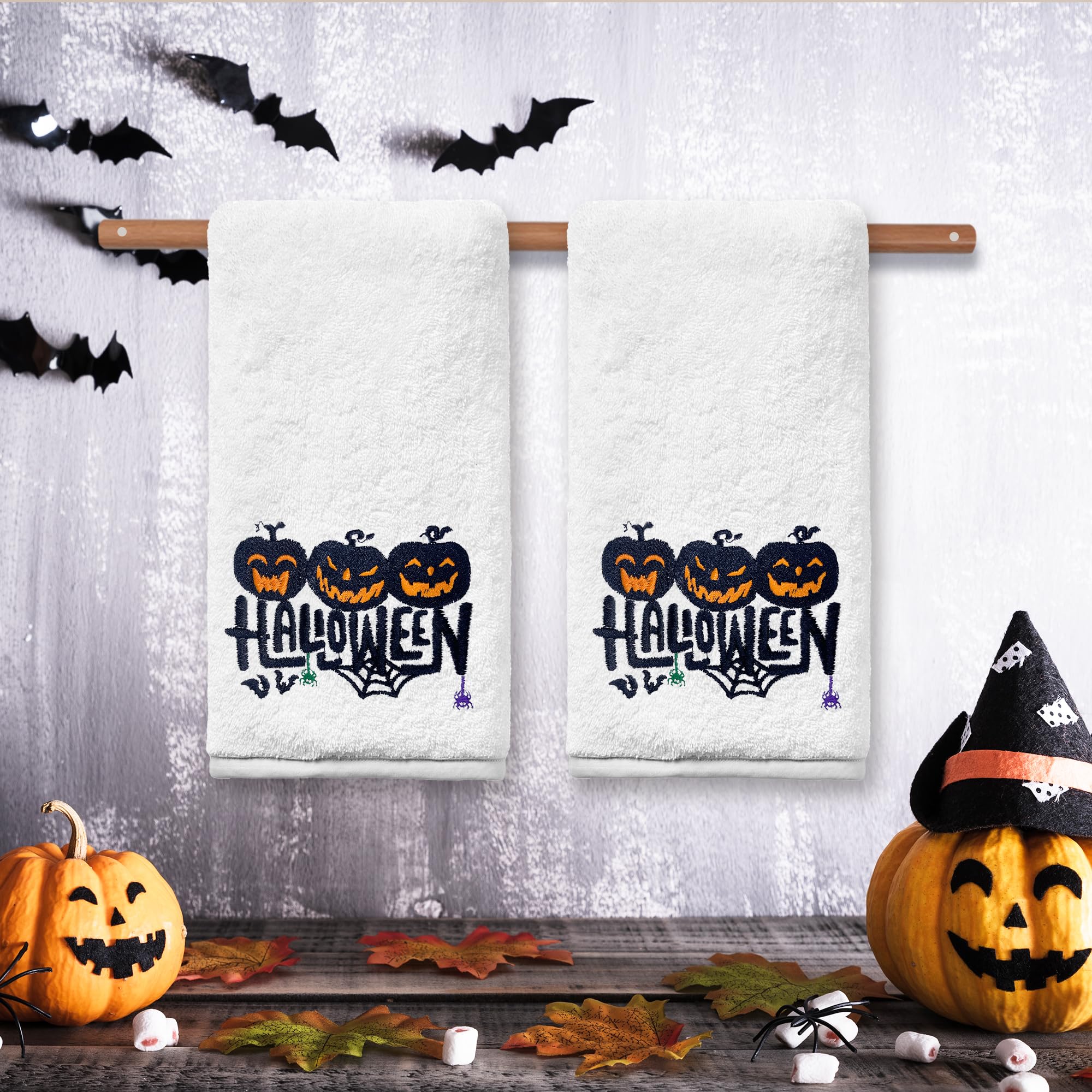 Halloween Dog & Pumpkin Kitchen Towels - Set Of 2 Spooky Dish Towels