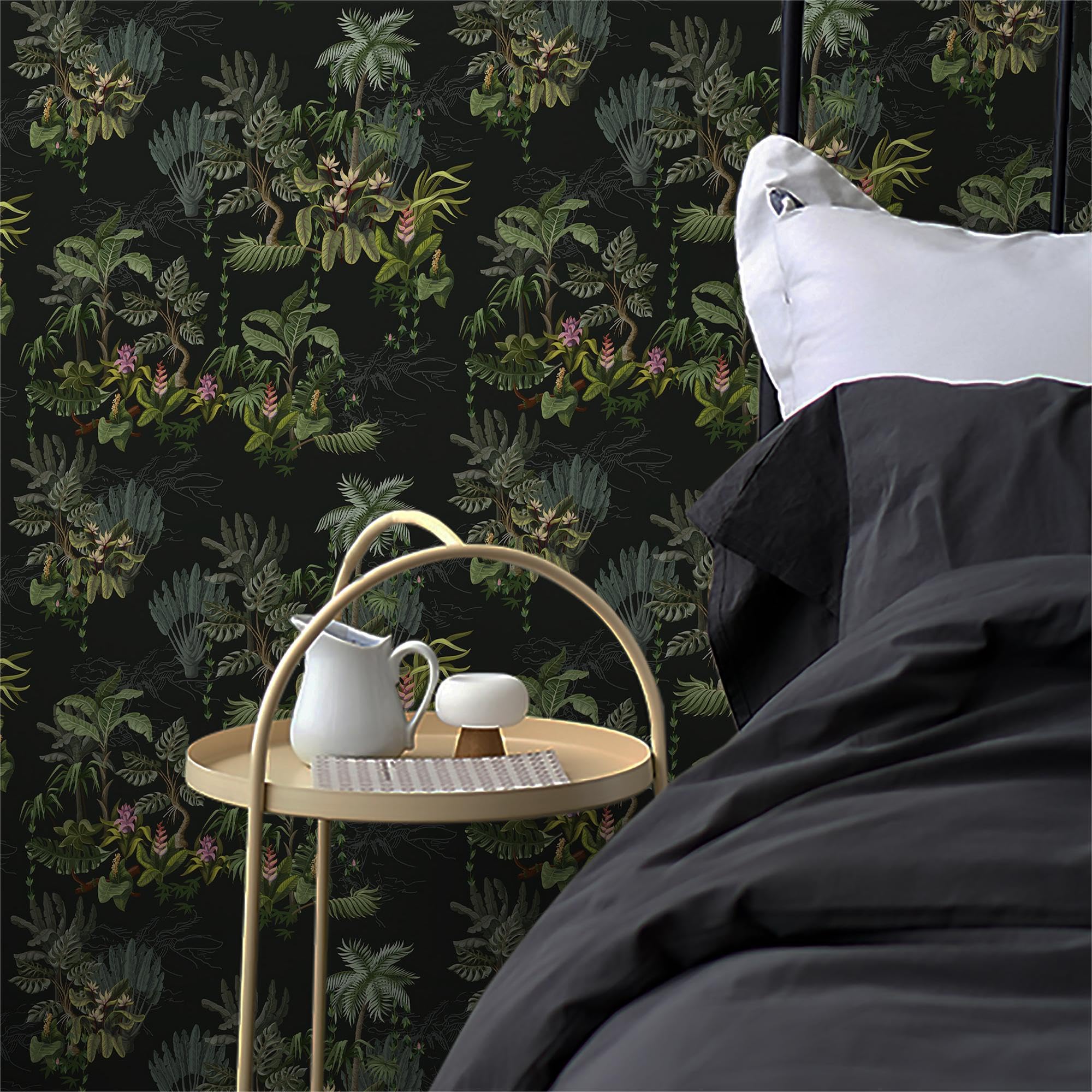 Timeet Selbstklebende Tapete Schwarz 41x300cm Tropische Botanische Blumen Möbelfolie Selbstklebend Klebefolie Vinyl Wasserdicht Klebetapete für Schlafzimmer Wohnzimmer Küche Wand Möbel