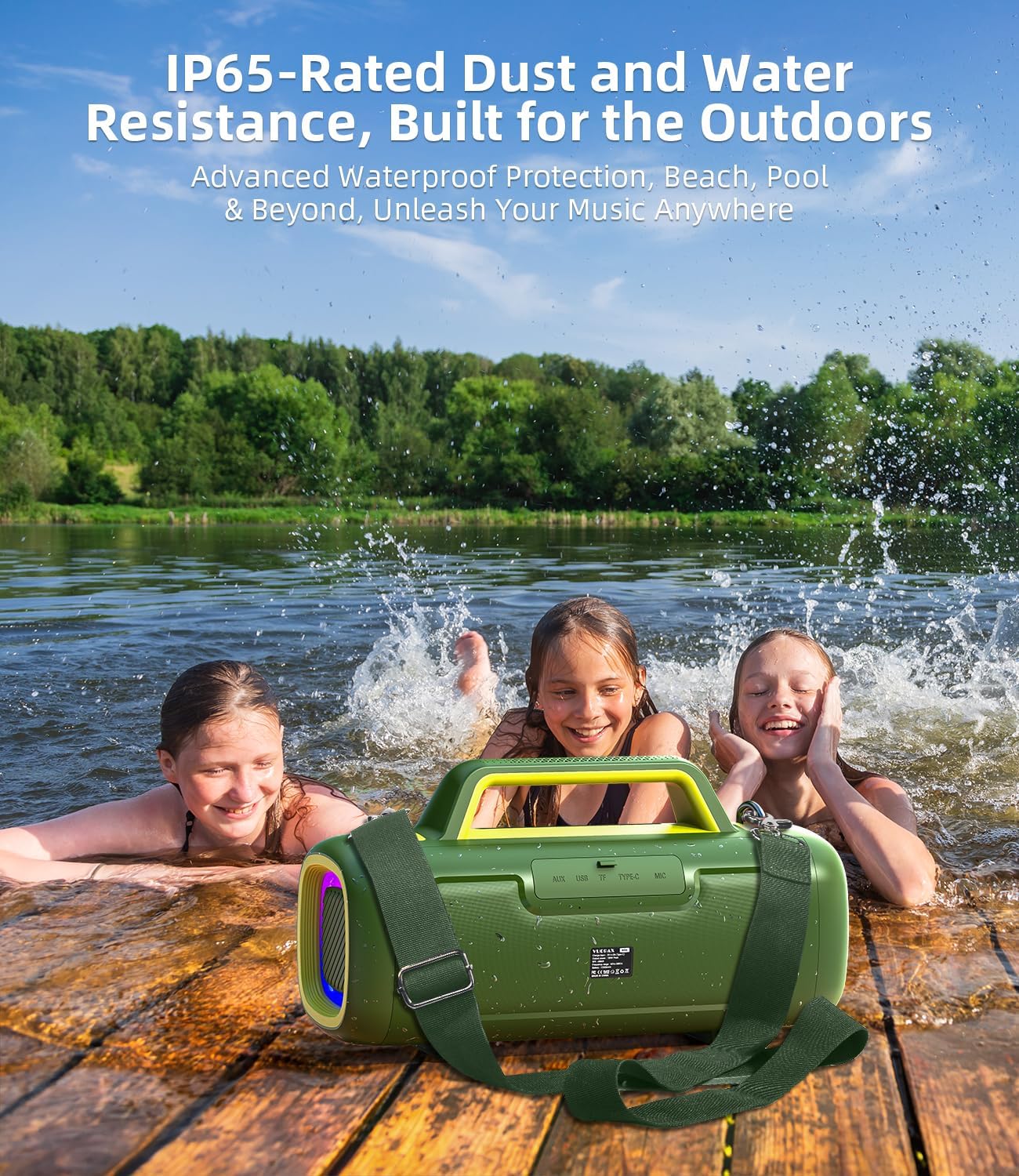 Portable Bluetooth Speaker Wireless,140W Peak Loud Sound with 2 Subwoofers and 2 Tweeters, Plus Bass Boost, IP65 Waterproof Outdoor Speaker, 24H Playtime, RGB Lights, TF/AUX/USB/Mic Input, Large Party - Image 6