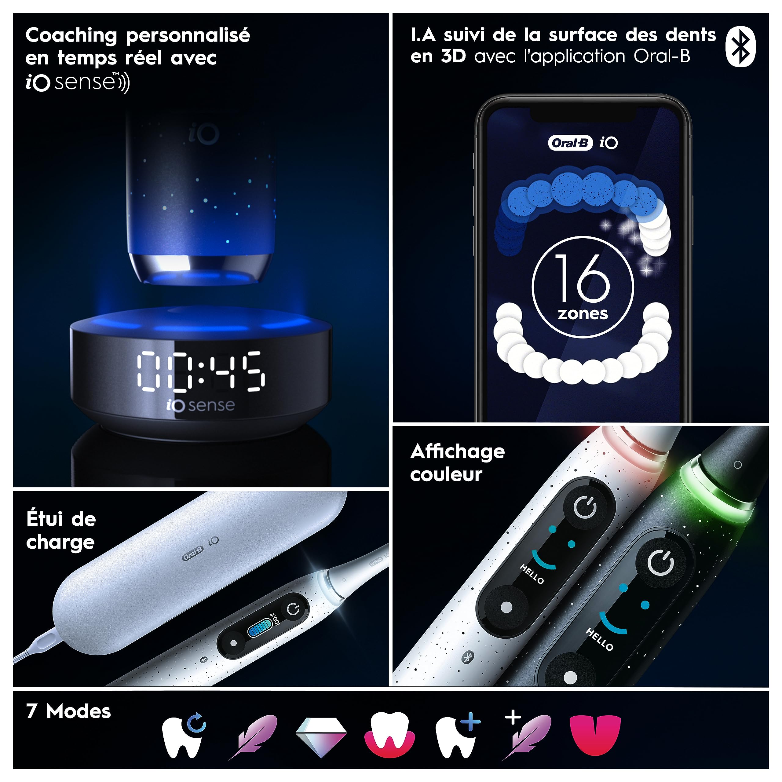 Oral-B Brosse à Dents Electrique iO 10, 3 Brossettes de Rechange, Noire– 7 Modes de Brossage dont Blancheur et Soin des Gencives, Capteur de Pression, Batterie Rechargeable, Guidage IA, Etui