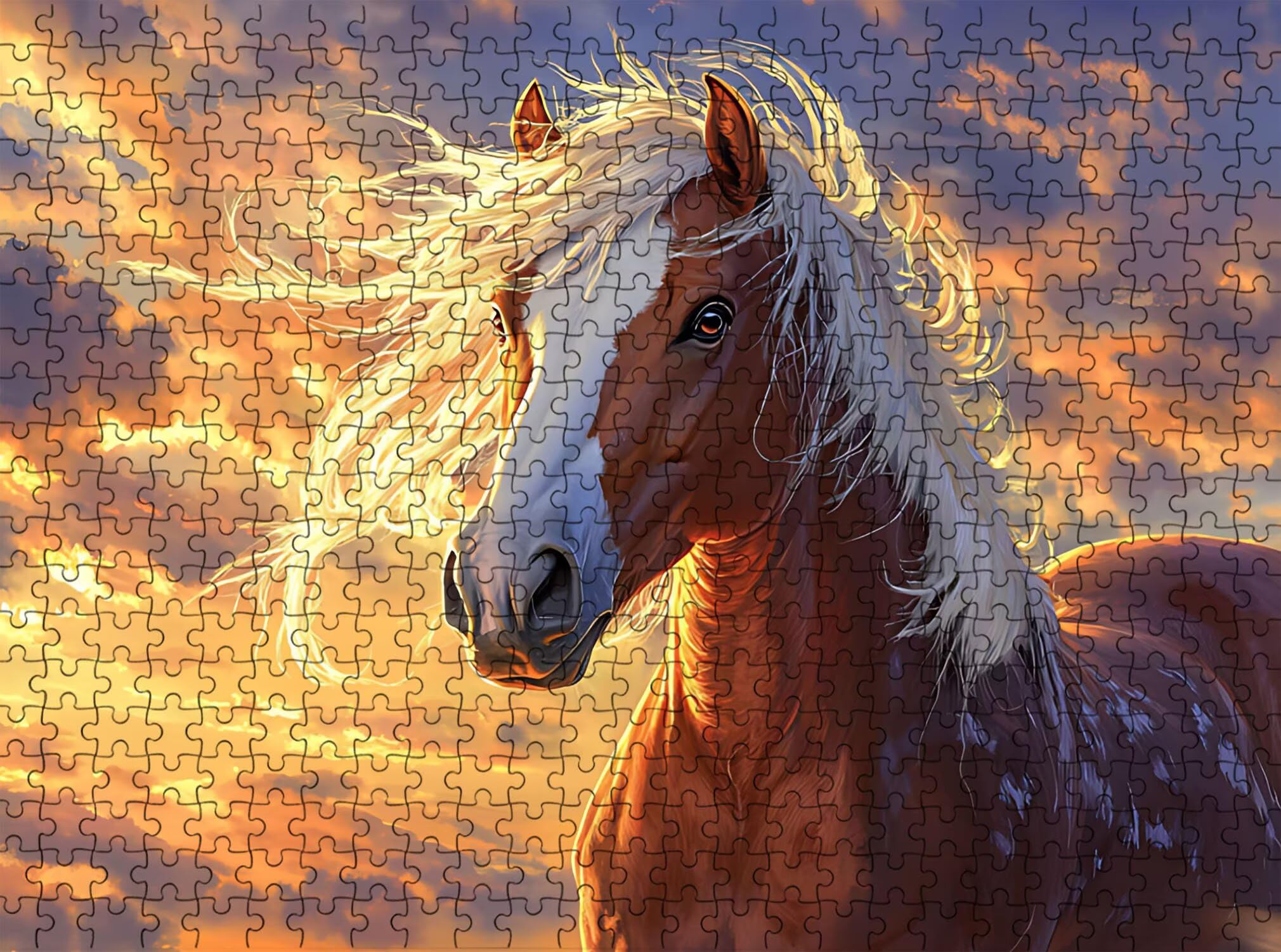cavallo Tramonto Puzzle 6000 Pezzi per Adulti, Puzzle in Legno - Collezione Classica con Poster Incluso - Sfida di Concentrazione e Passatempo Antistress, Gioco per Famiglia, 179 x 105 cm f0-655