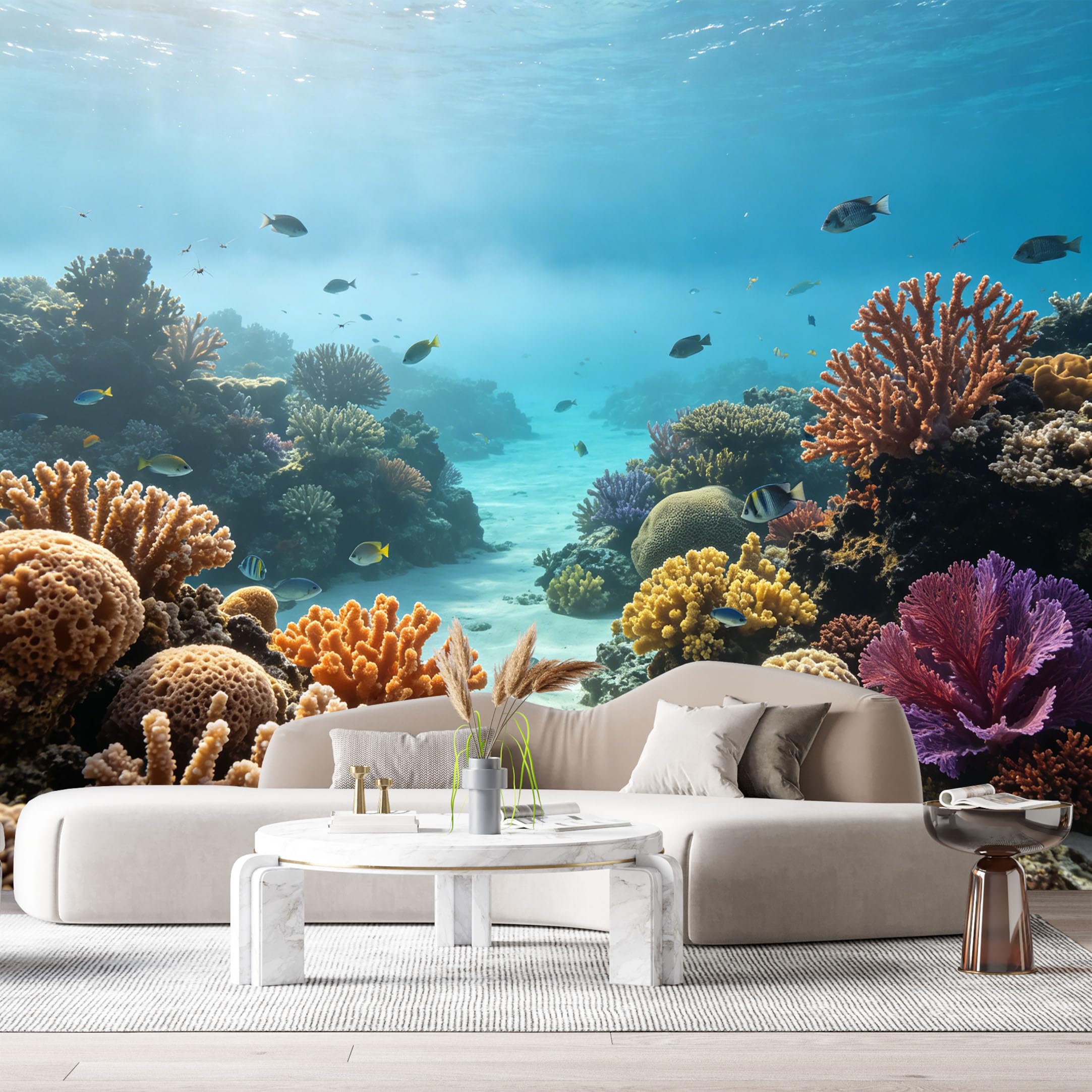 Custom Size Wall Murals Ocean Marine Tropical Coral Reef Underwater Scenery SelfAdhesiveWall Fabric Removable Wallpaper Wall Decor for Living Room Bedroom Bathroom