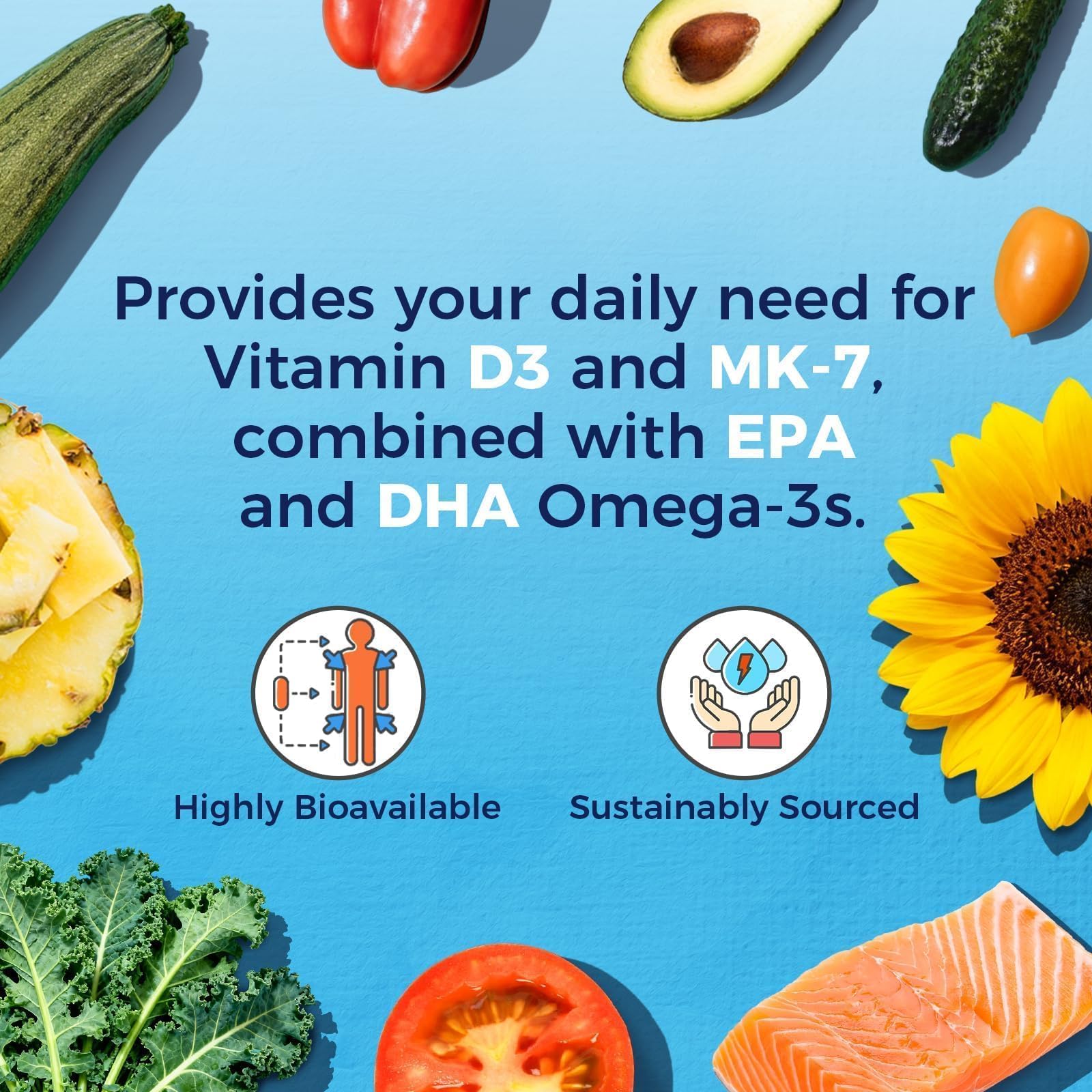 Vitalitown Vitamin D3 K2 with Fish Oil Omega-3 Supplements, 1000mg EPA DHA Omega 3 Fatty Acids from Fresh Wild Caught Fish, Support for Heart & Brain Health, 120 Softgels — Amazon image 6