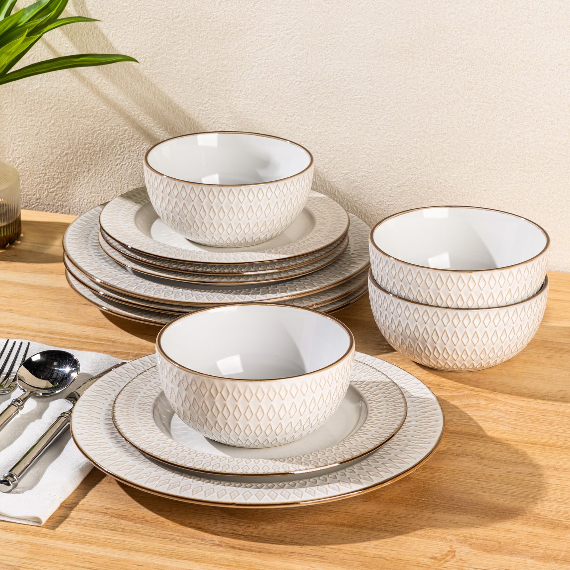 meeth LIFESTYLE PLATE グレー Amazon.com | GBHOME Ceramic Dinnerware Sets,12 pcs Embossed