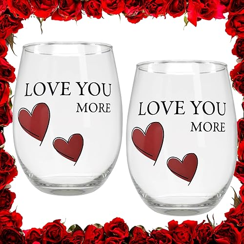 Miniatura 9 de BANBERRY DESIGNS Lover's - Juego de copas de vino  Love You More  Juego de 2 copas de vino sin tallo con corazones decorativos  Mr. & Mrs.  His and