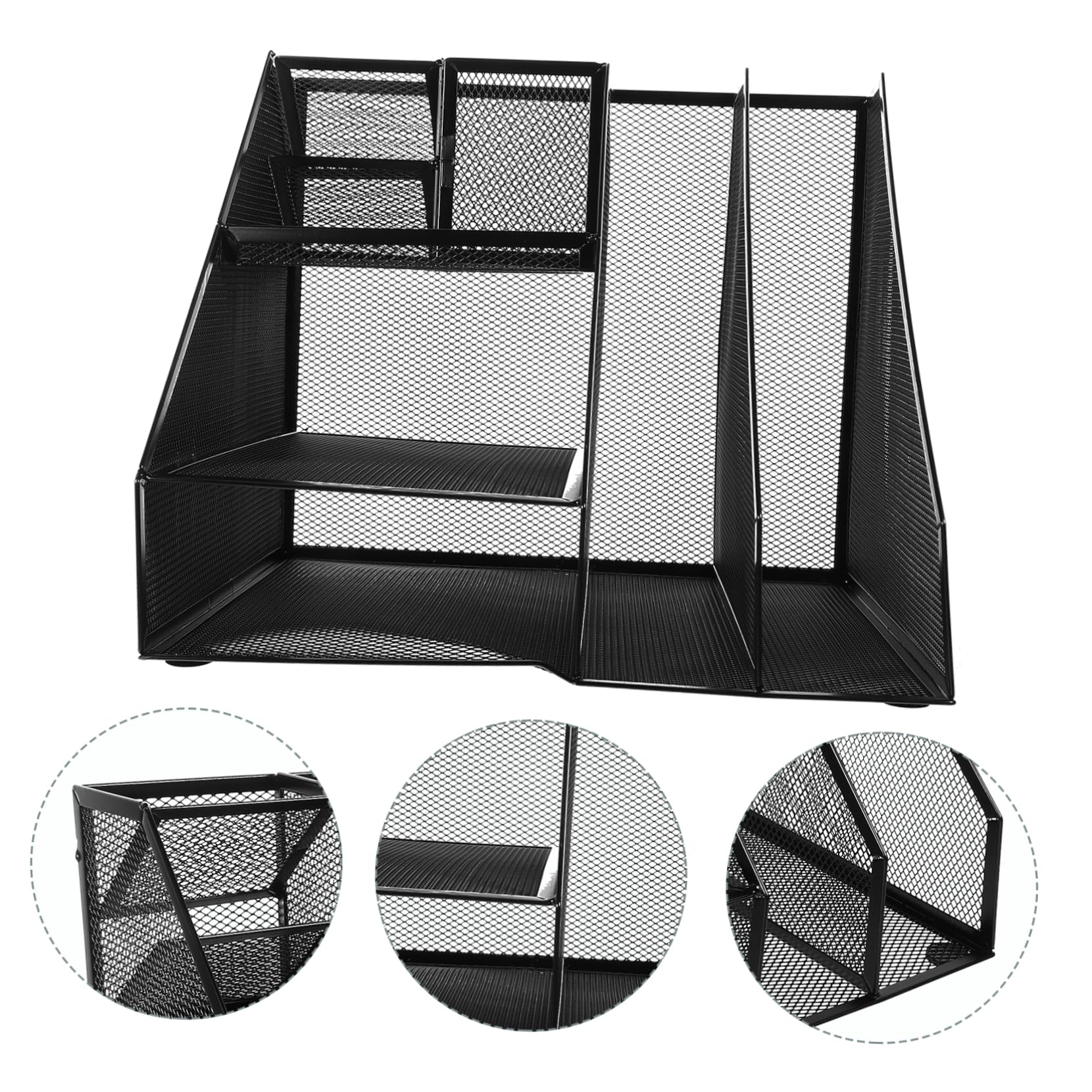 Portadocumenti in Rete Di Metallo Organizzatore Da Scrivania Scomparti Porta File Per Ufficio in Ferro Design Elegante Nero Portapenne Laterale Sinistro Per Penne e Documenti