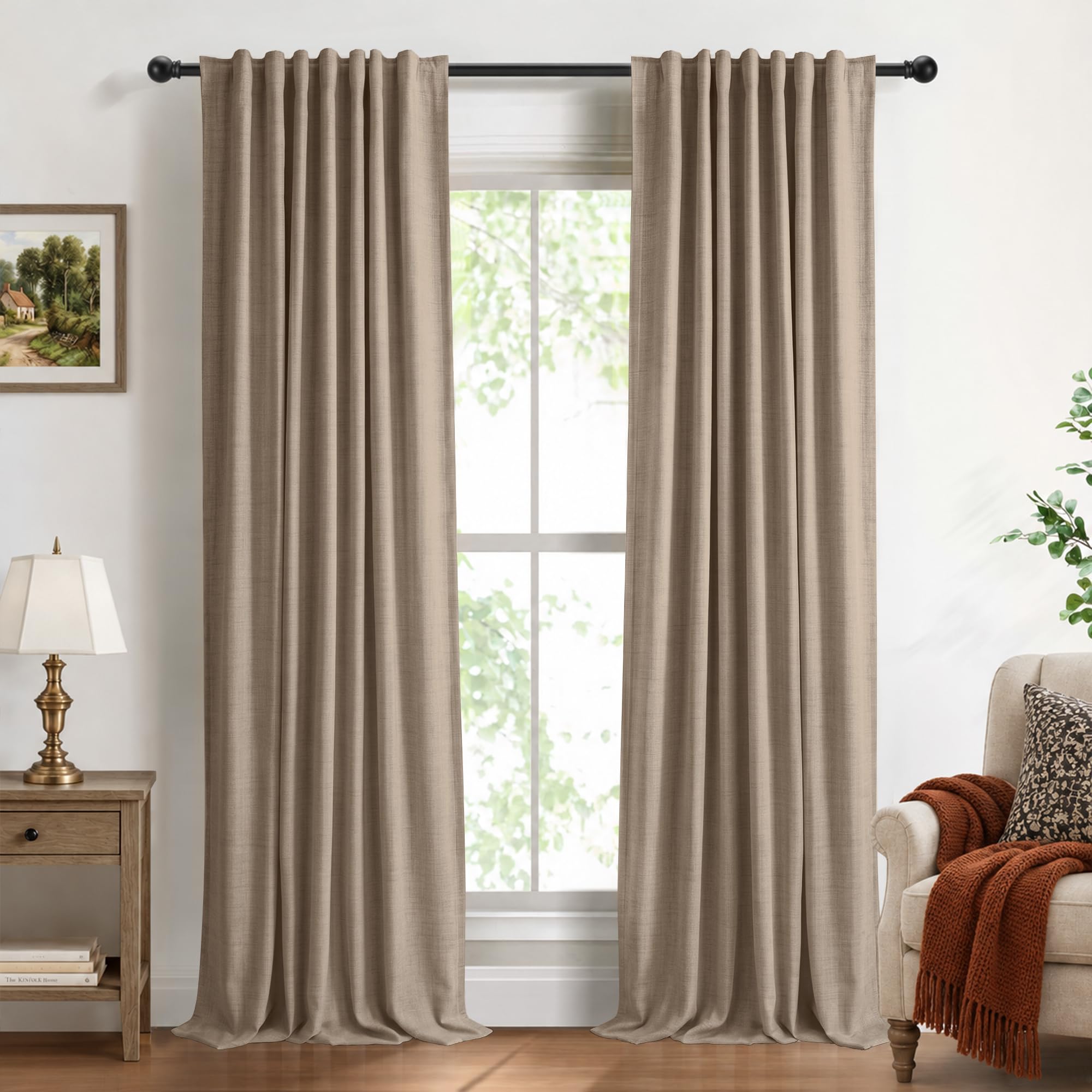 DEFYNEE 100% Blackout Curtains 2 Panels, 50" W x 84" L, CopperBrown