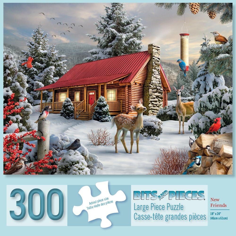 Bits and Pieces – Large 300 Piece Jigsaw Puzzle for Adults – New Friends - Snowy Winter Scene Jigsaw Puzzle by Artist Alan Giana, Completed Puzzle Size: 18" x 24"