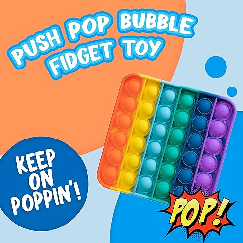 Miniatura 8 de Juguete sensorial Push Pop Bubble Fidget, paquete de 12, cuadrado, 5 x 5 pulgadas, arcoíris, recuerdos de fiesta