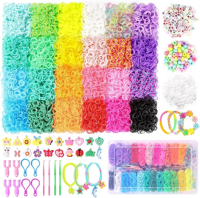 Funtopia 12000+ Pcs Loom Bands Starter Kit, Loom Bands Refill Kits with Loom Board 24 Colors, Loom Bands Starter Set DIY Friendship Bracelet Making Kit for Kids Girls Christmas Birthday Gifts