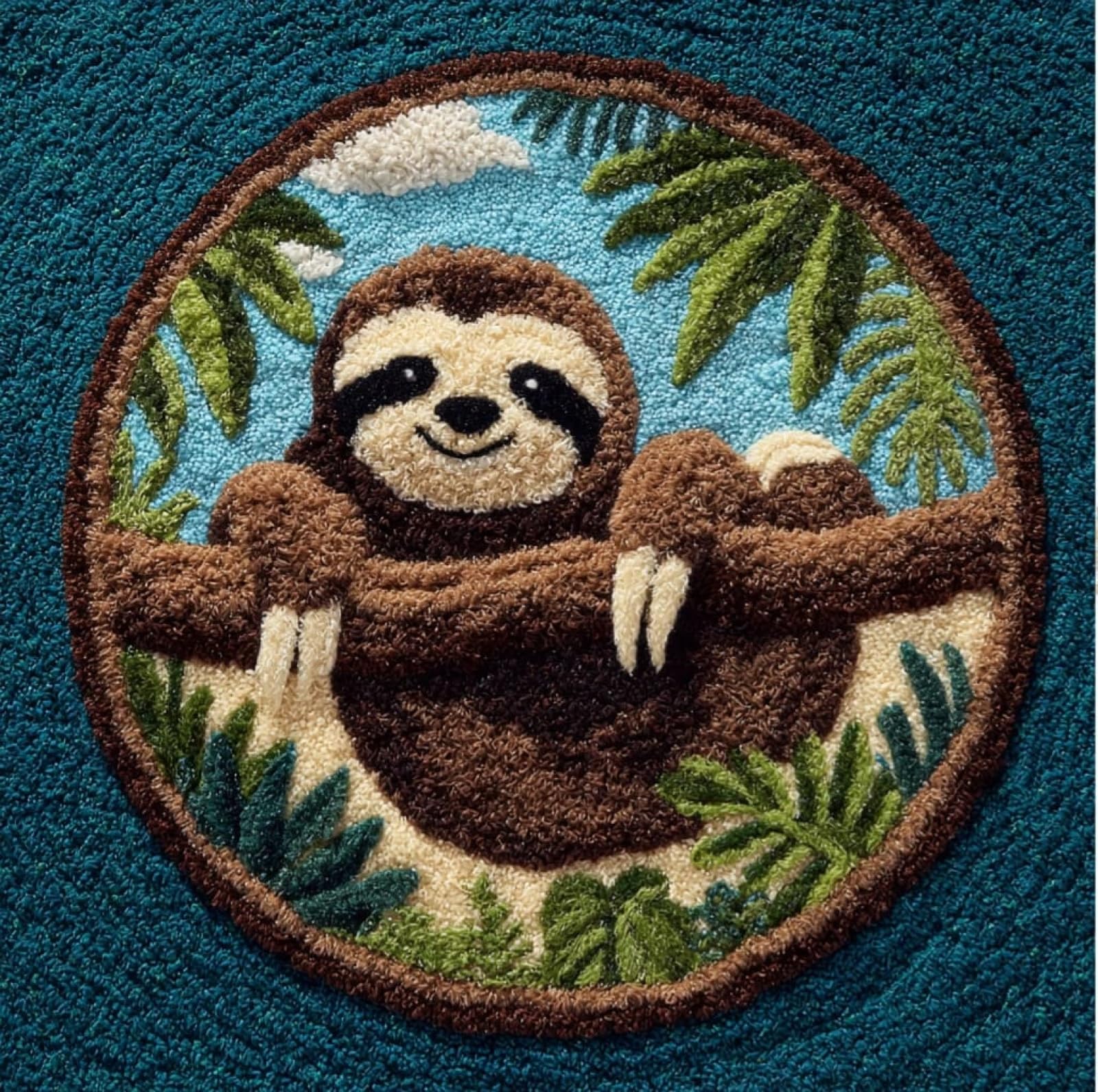 WallustrioaW Latch Hook Rug Kits for Adults,Animal Sloth,Crochet Kits for Beginners,DIY Cross Stitch Cushion Craft with Yarn and Crochet Hook,50x50cm