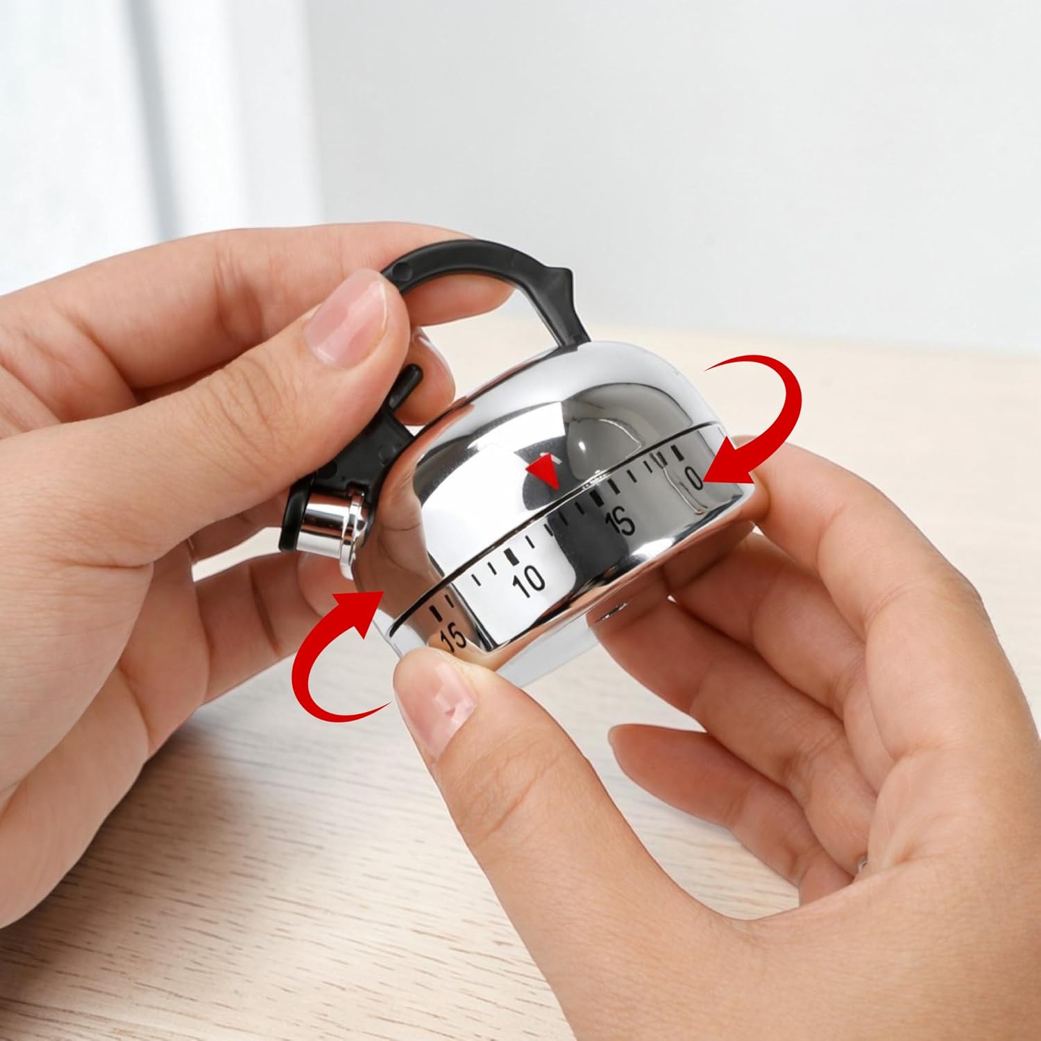 Kettle Teapot Kitchen Timer - 60 Minutes Counting Max Tea Shaped Timer Mechanical Rotating, Portable Silver Countdown Cooking Loud Alarm, Vintage Clock for Baking Study & Management, Manual Operation