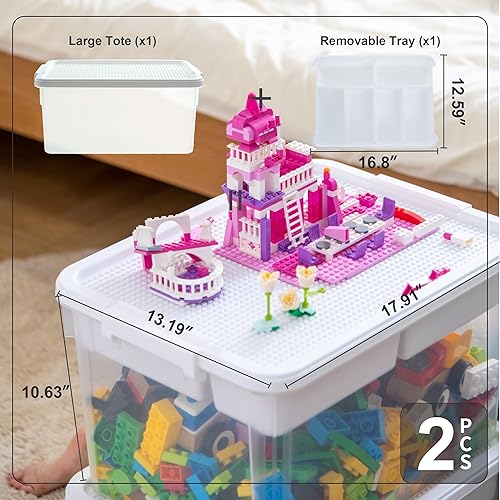 Miniatura 7 de Citylife - Almacenamiento apilable de 32 cuartos de galón con tapa de placa base de construcción y bandeja extraíble, caja de herramientas,