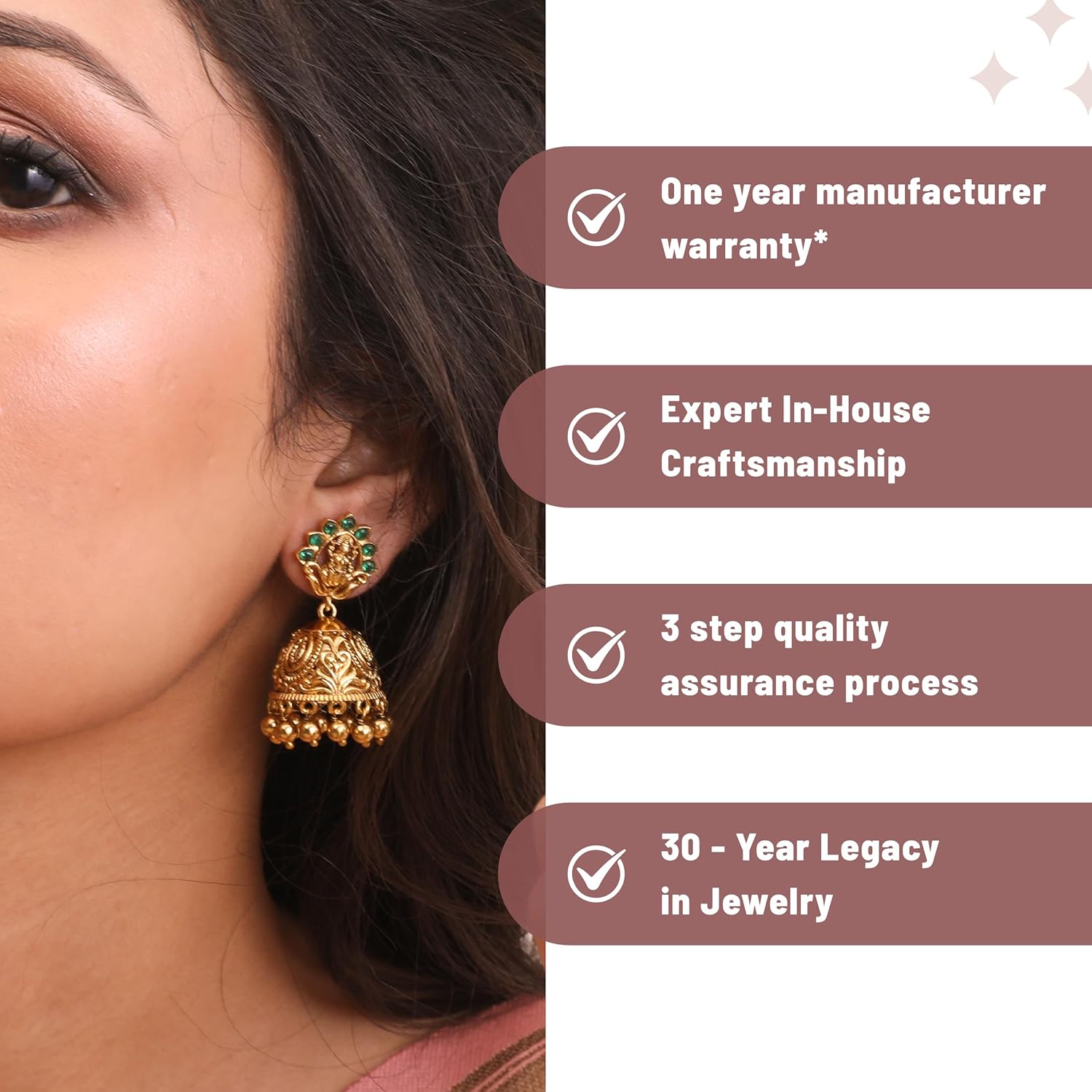 TARINIKA Antique Gold-Plated Indian Jhumka Earring for Women Brass CZ Temple Design Desi Dangle Jewelry Wedding Jewelry Ethnic Occasion Gift for Her