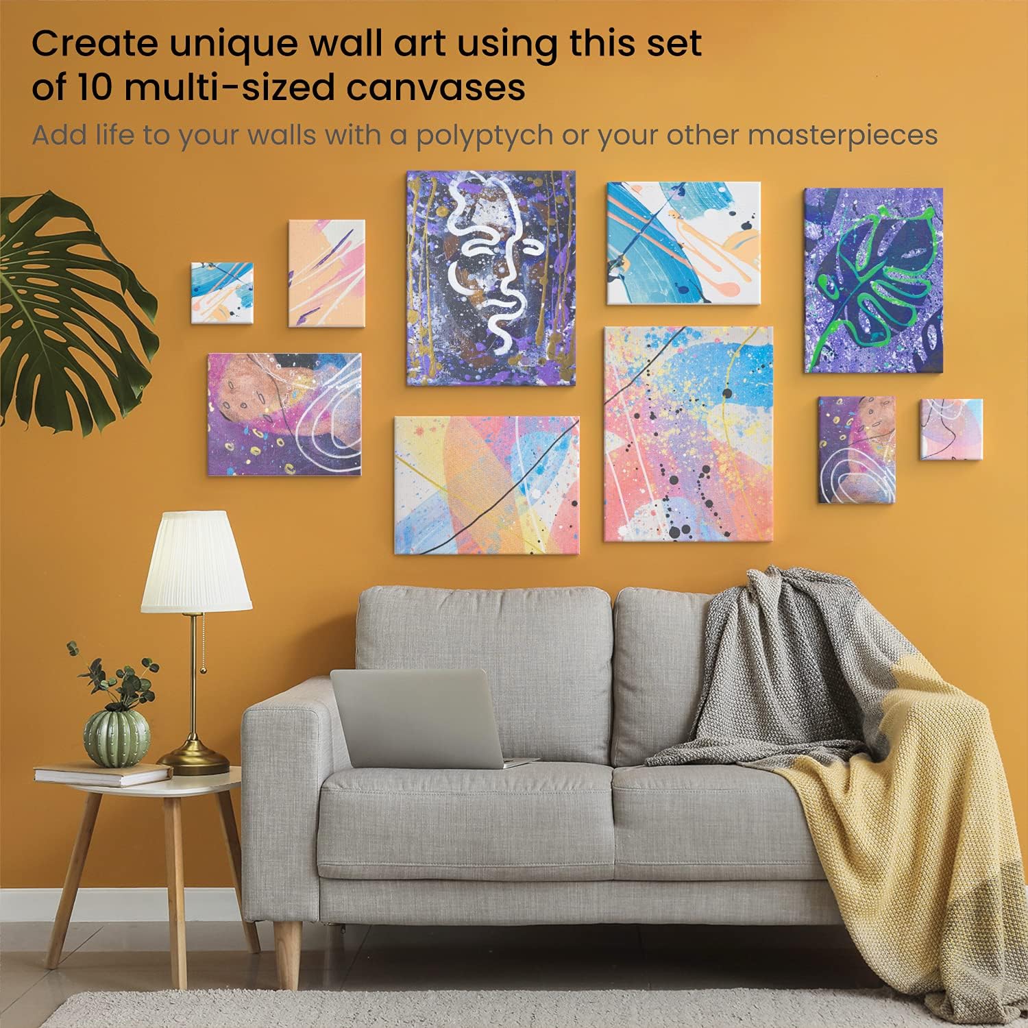 Arteza Stretched Canvas, Multipack of 10, 4x4, 5x7, 8x10, 9x12, and 11x14 Inches – 2 of Each, 100% Cotton, 8 oz Gesso-Primed, Art Supplies for Acrylic Pouring and Oil Painting : Arts, Crafts & Sewing