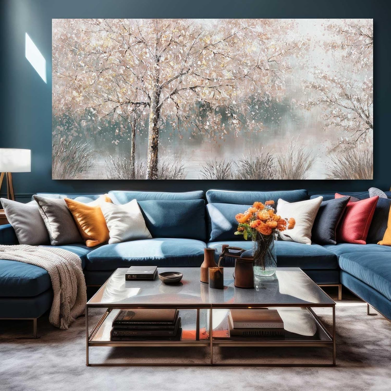 Grey Canvas Wall Art Tree Painting Nature Wall Decor Large