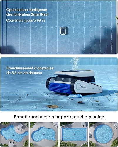 ECOVACS Ultramarine P1 Robot Piscine Nettoyage Fond et parois, Aspirateur Piscine 180 Min, 180 m², Aspiration UltraPure 300 L/Min, Application, Filtre Double Couche, Navigation SmartNavi (Blanc) - 6
