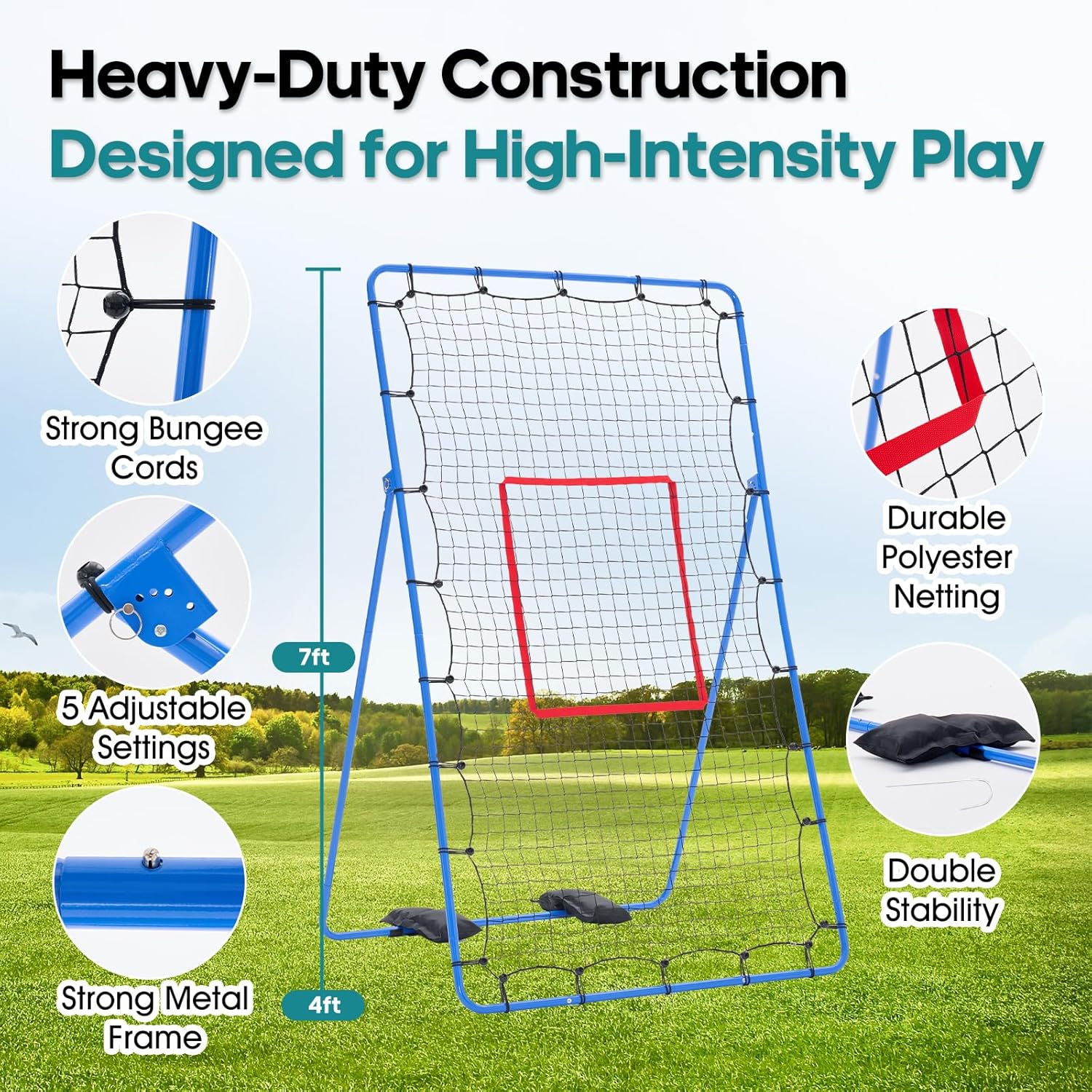 OLIXIS 7x4 ft Volleyball Rebounder Net - Multi Sport Bounce Back Training Equipment with Travel Bag, 5 Adjustable Angles for Outdoor Indoor Practice, Spiking, Bumping, Volleying