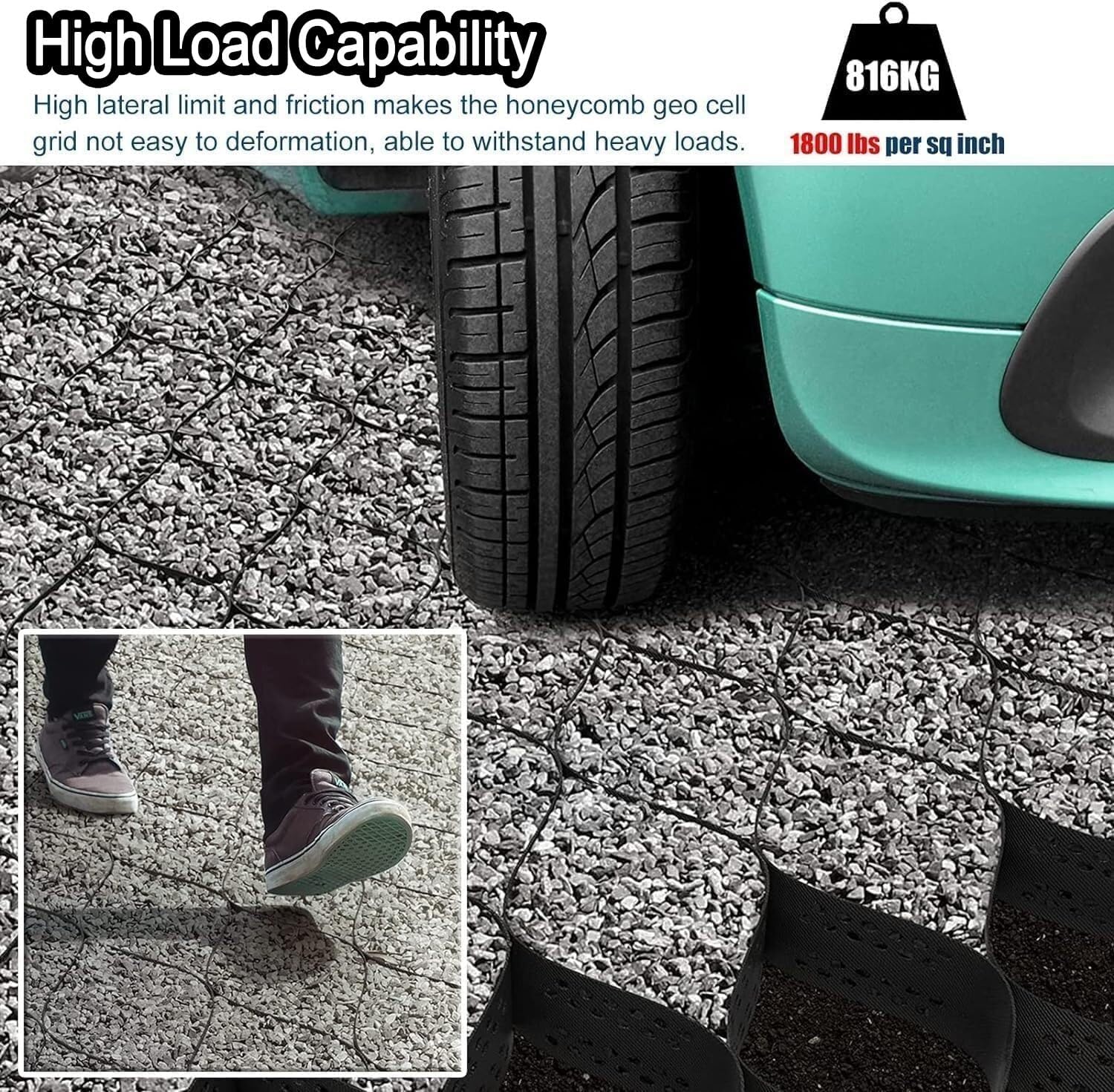 2" Ground Grid, High-Density HDPE Geo Cell, 1885 lbs per sq ft Load, Various Size Options Driveway Grid System for Garden Landscaping Parking Lots Slope Driveways Slope (Color : W X L, Size