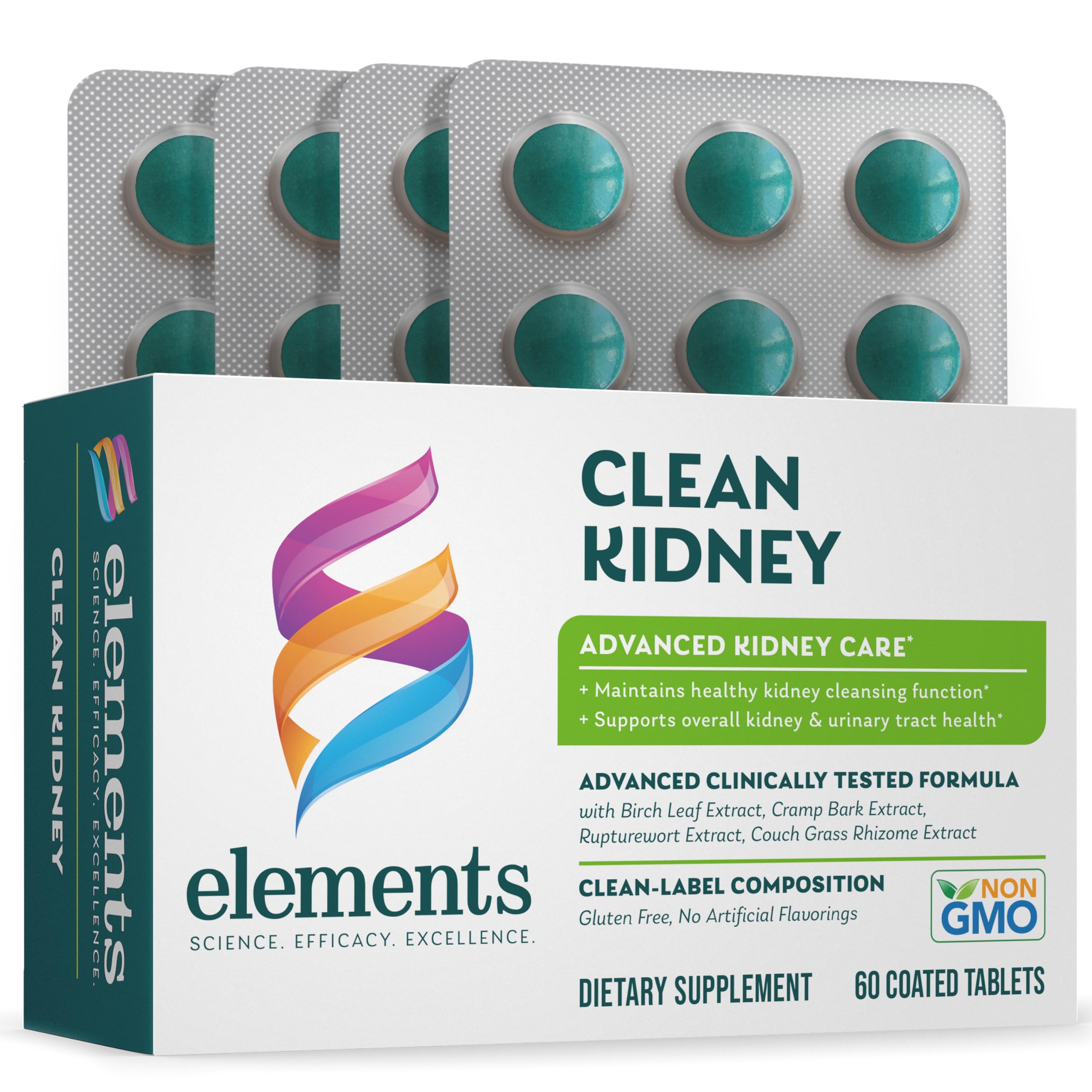Elements Clean Kidney, 60 Tablets (30 Day Supply), Supports Normal Kidney and Urinary Tract Function, Gluten Free,
