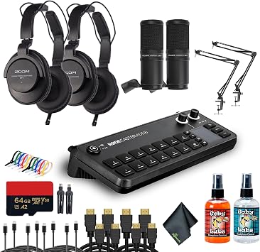 RODECaster Video All-in-One Production Console + 2x Professional Studio Headphones + 2x Podcast Microphone + 2 x Mic Arm + 64GB Micro SD Memory Card + 4x USB-C + 4x Video Cable + More Bundle