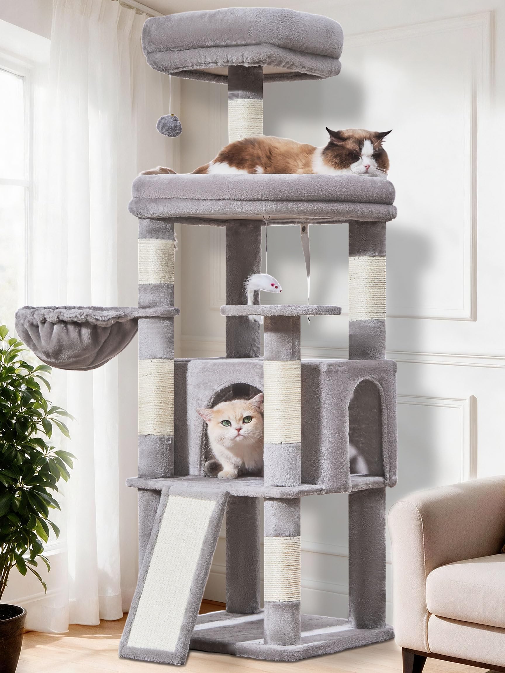 Taoqimiao Cat Tree, 149cm Large Cat Tree for Indoor Cats Cat Tower