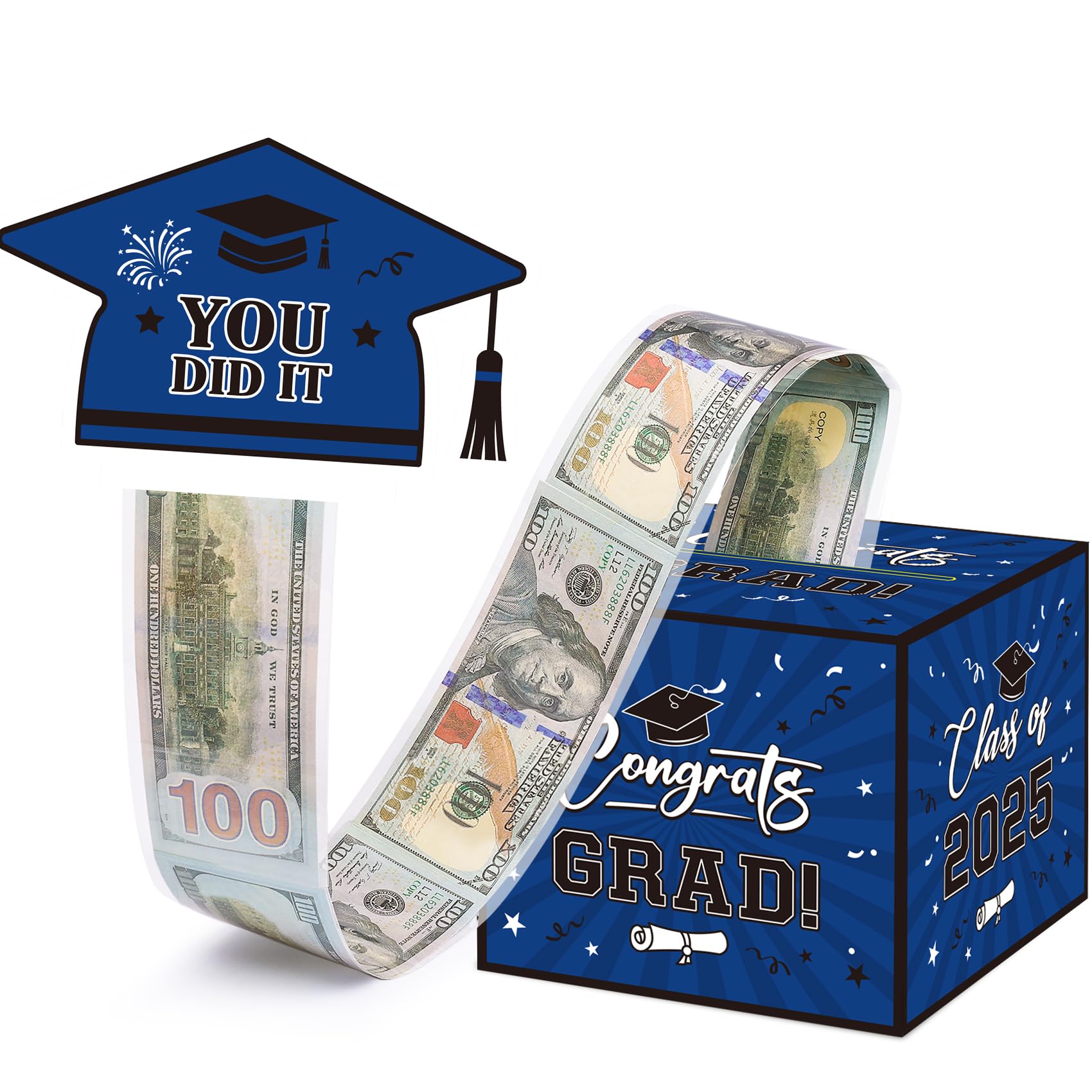 Meiidoshine 2025 Graduation Money Box for Cash Gift, Funny Graduation Gifts for Boys Girls High School College, Surprise Money Holder for Your Grads with Pull Out Card and 100Pcs Plastic Bags