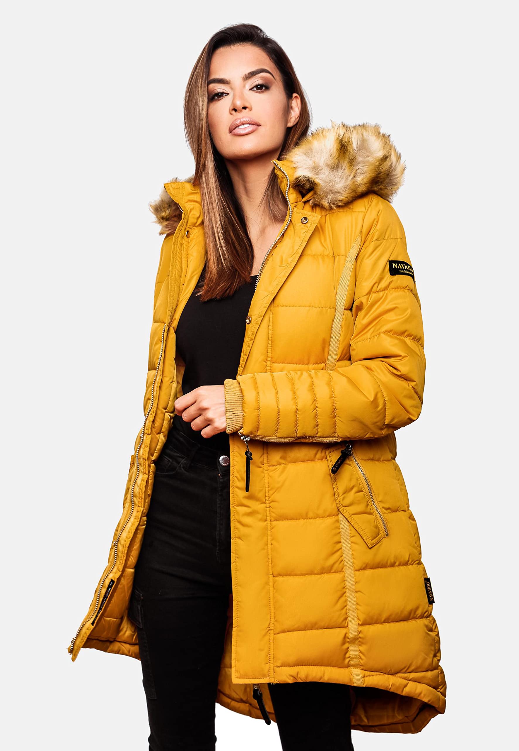 Navahoo Papaya Abrigo Guateado extralargo de Invierno para Mujer con Capucha de Pelo sintético 12 Colores XS-XXL