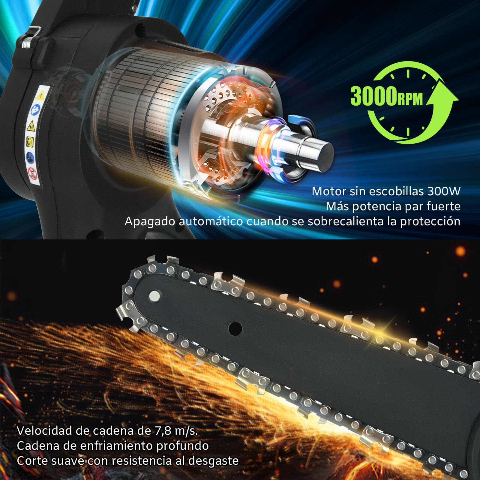 Motosega Potatura 12 Pollici Motosega A Batteria 88V Brushless 12 Pollici - Doppia Batteria Per Giardinaggio E Potatura Motosega Brushless 88v