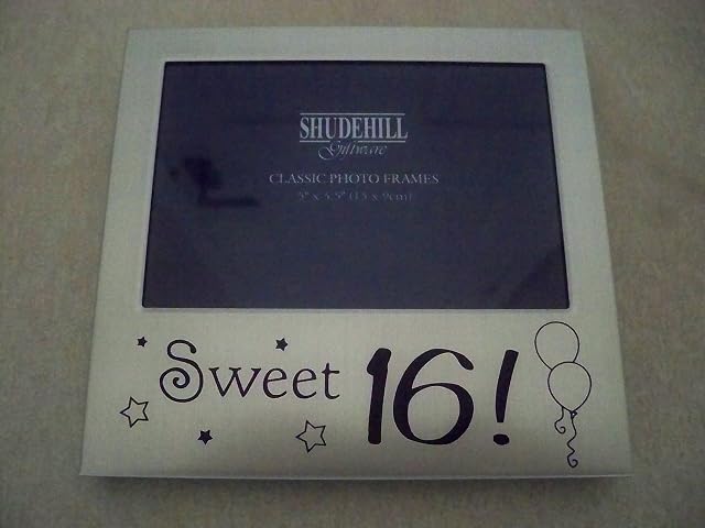 Shudehill 5" x 3.5" Sweet 16 Silver Plated Birthday Photo Frame Occasion Present 72316, Metal, Photo Size 5" x 3.5"