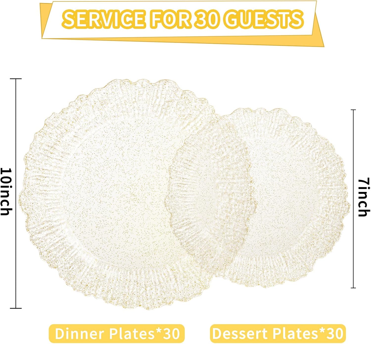 I00000 60 Pcs Gold Glitter Plastic Plates, Gold Disposable Party Plates, Premium Clear Plastic Plate Disposable Include 30 Dinner Platos 10" & 30 Dessert Platos 7" Perfect for Wedding & Party