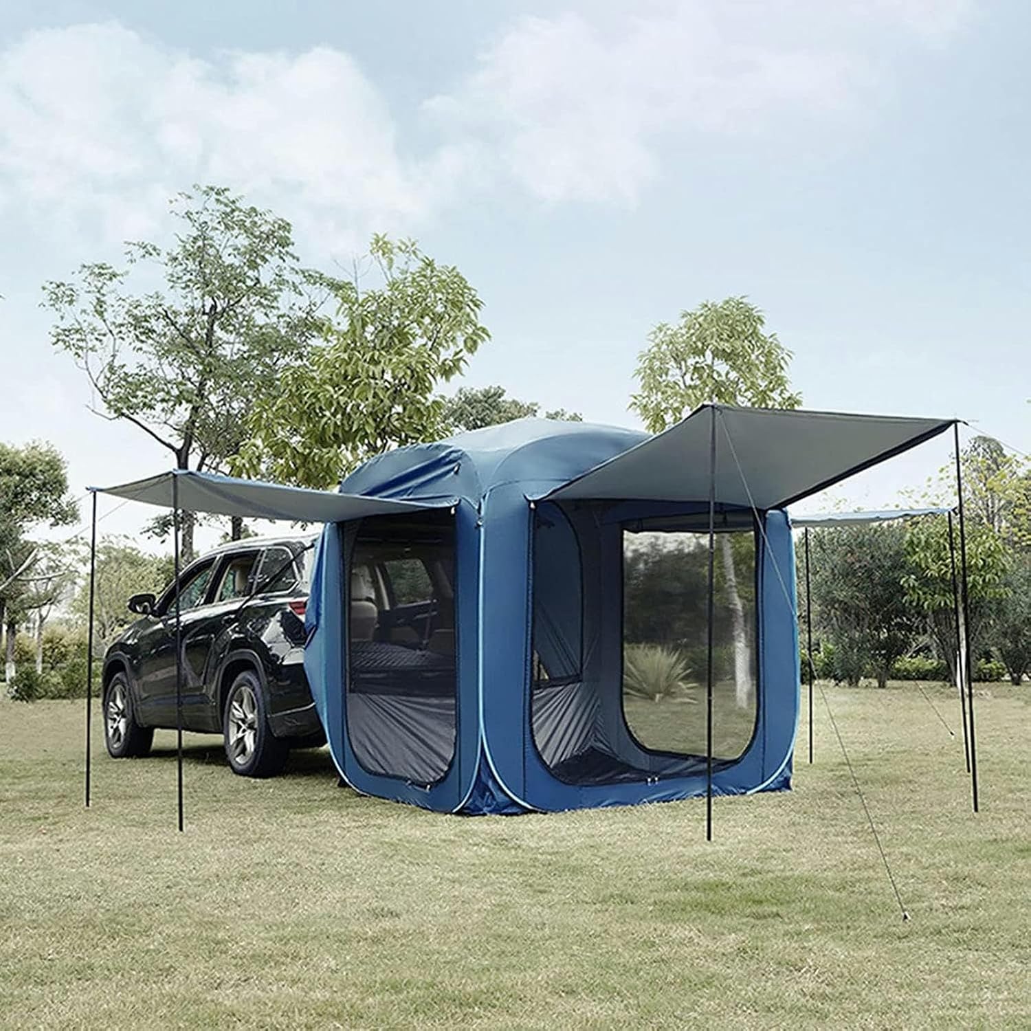 Car Camping Tent, Family Car Tail Tent Universal Tailgate Tent with Mosquito Net, SUV Tail Shade Awning Tailgate Canopy for Camping and Family/Fishing
