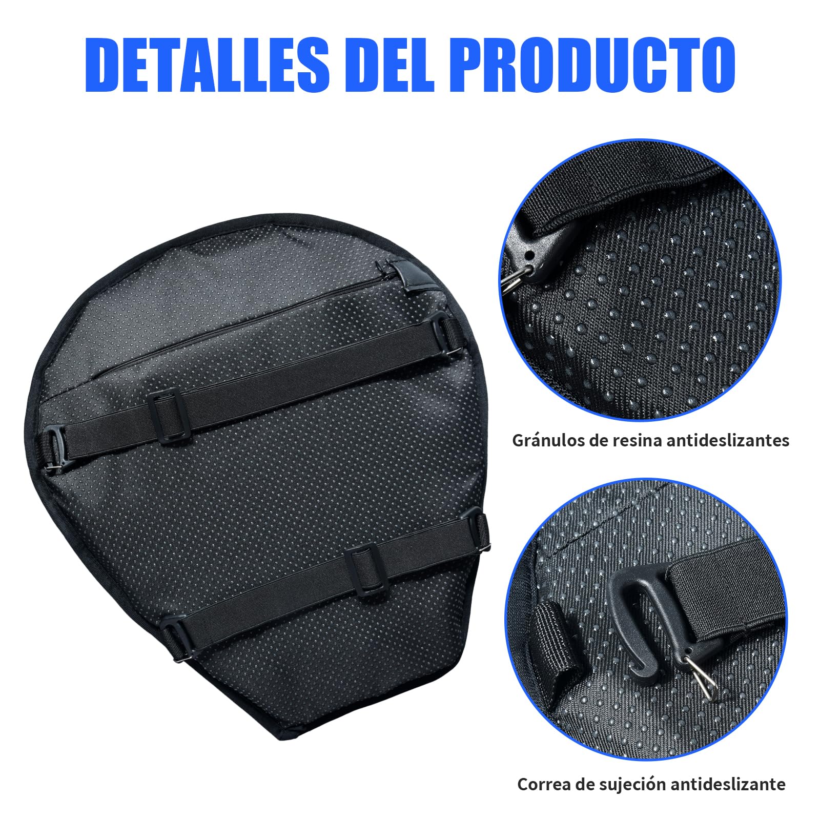 Cojín para Asiento de Moto – Inflable y Rellenable con Agua 2 en 1, Amortiguación Universal, Diseño Ergonómico, Base Antideslizante y Correas, Ideal para Viajes Largos (Negro)